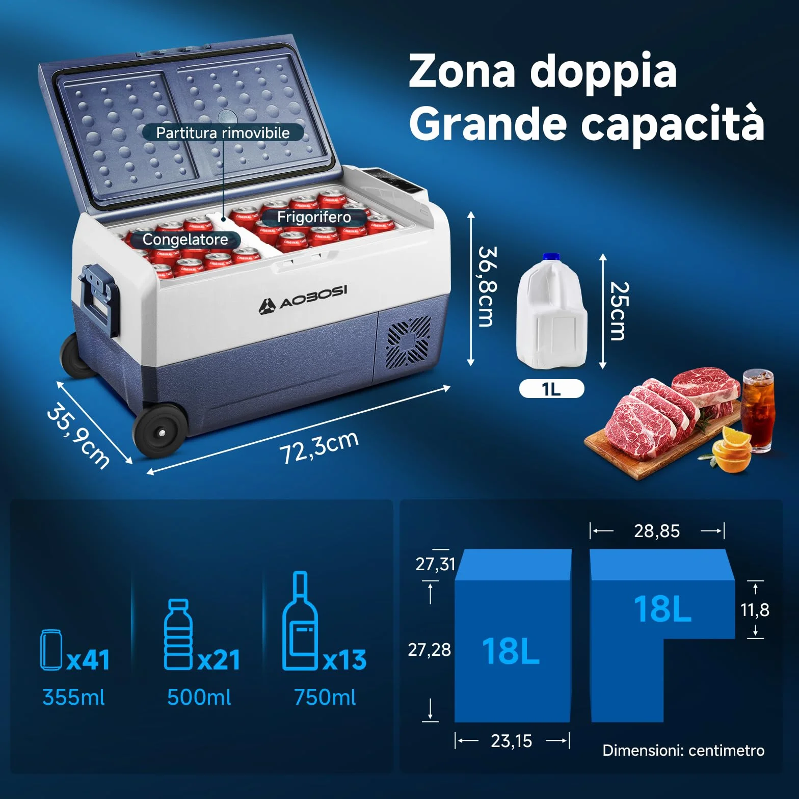 AAOBOSI 36 Litri Frigo Portatile Doppia Zona, Frigorifero Auto -20 ℃ a 20 ℃, Frigo Campeggio con APP, 12/24 V DC e 100/240 V AC Frigorifero Portatile Per Auto,Camion,Camper,Barca,Campeggio,Viaggi,Casa