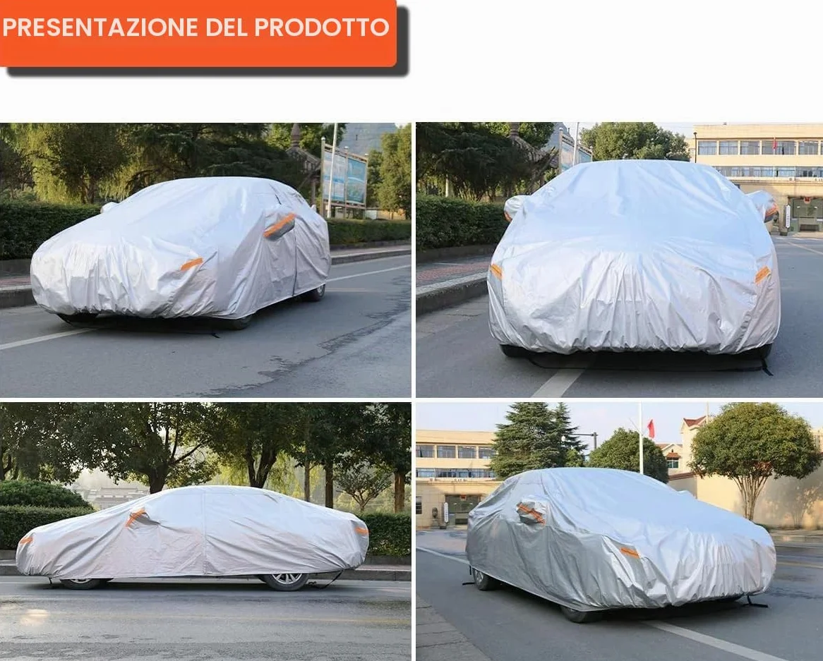 Kayme Telo Copriauto da Esterno, Compatibile con Fiat Panda (2011-2025), Copertura a 6 Starti per Impermeabile Anti UV Anti Vento Antipolvere, Telo Copri con Cerniera e in Cotone.
