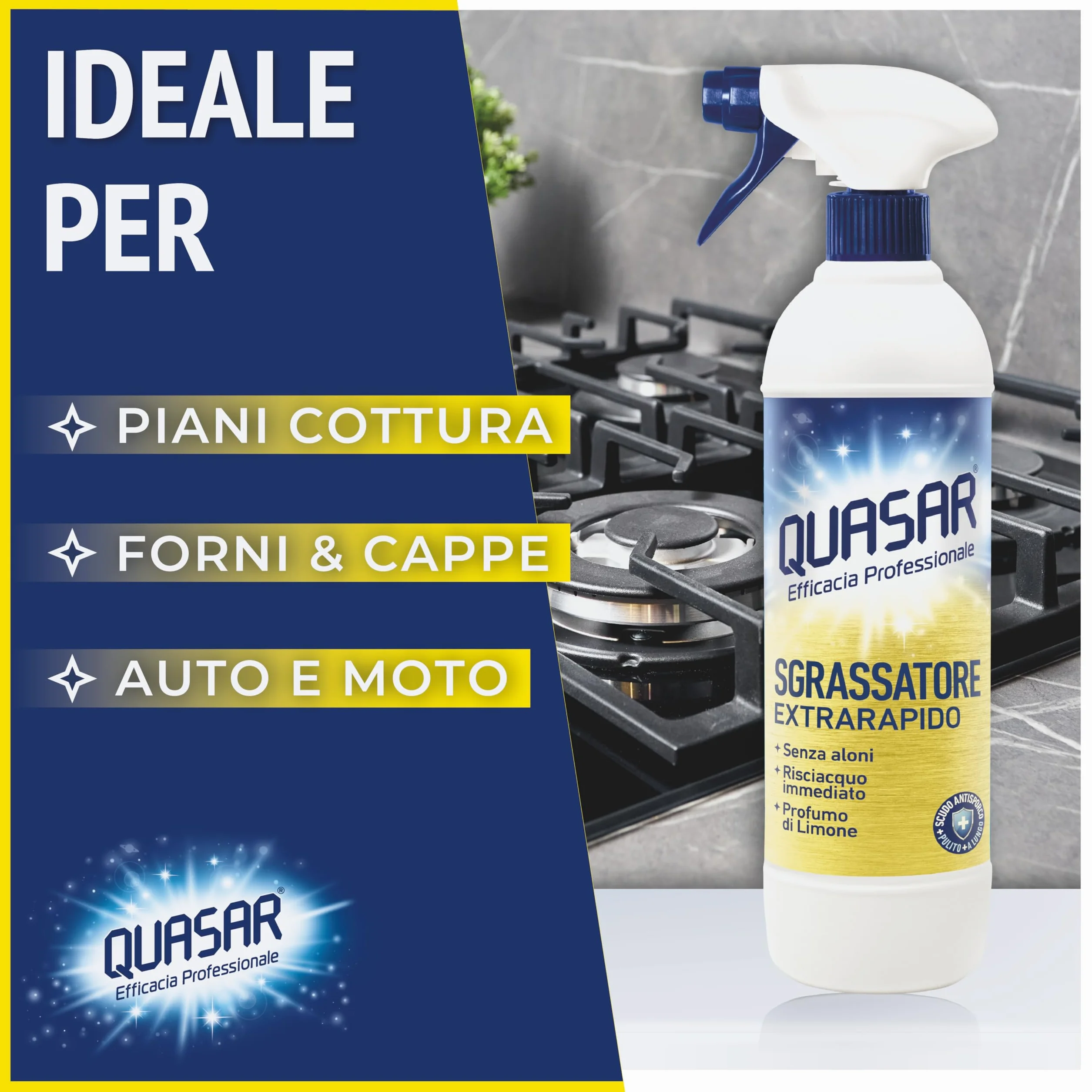 Quasar Sgrassatore Extrarapido 680 ml Senza Aloni Risciacquo Immediato Profumo di Limone
