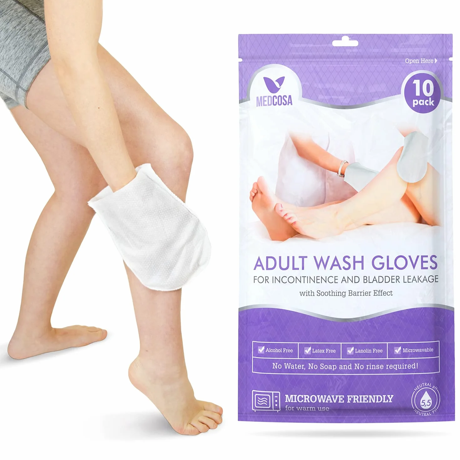 Medcosa Manopole Monouso Non Saponate Salviette Umidificate Adulti Guanto Confezione 5 50 Guanti