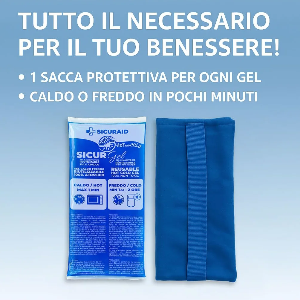 Sicuraid Ghiaccio Gel Riutilizzabile Made in Italy Impacco Caldo Freddo per Dolori Muscolari Borsa Ghiaccio Corpo con Sacca Protettiva 1 Pezzo Grande