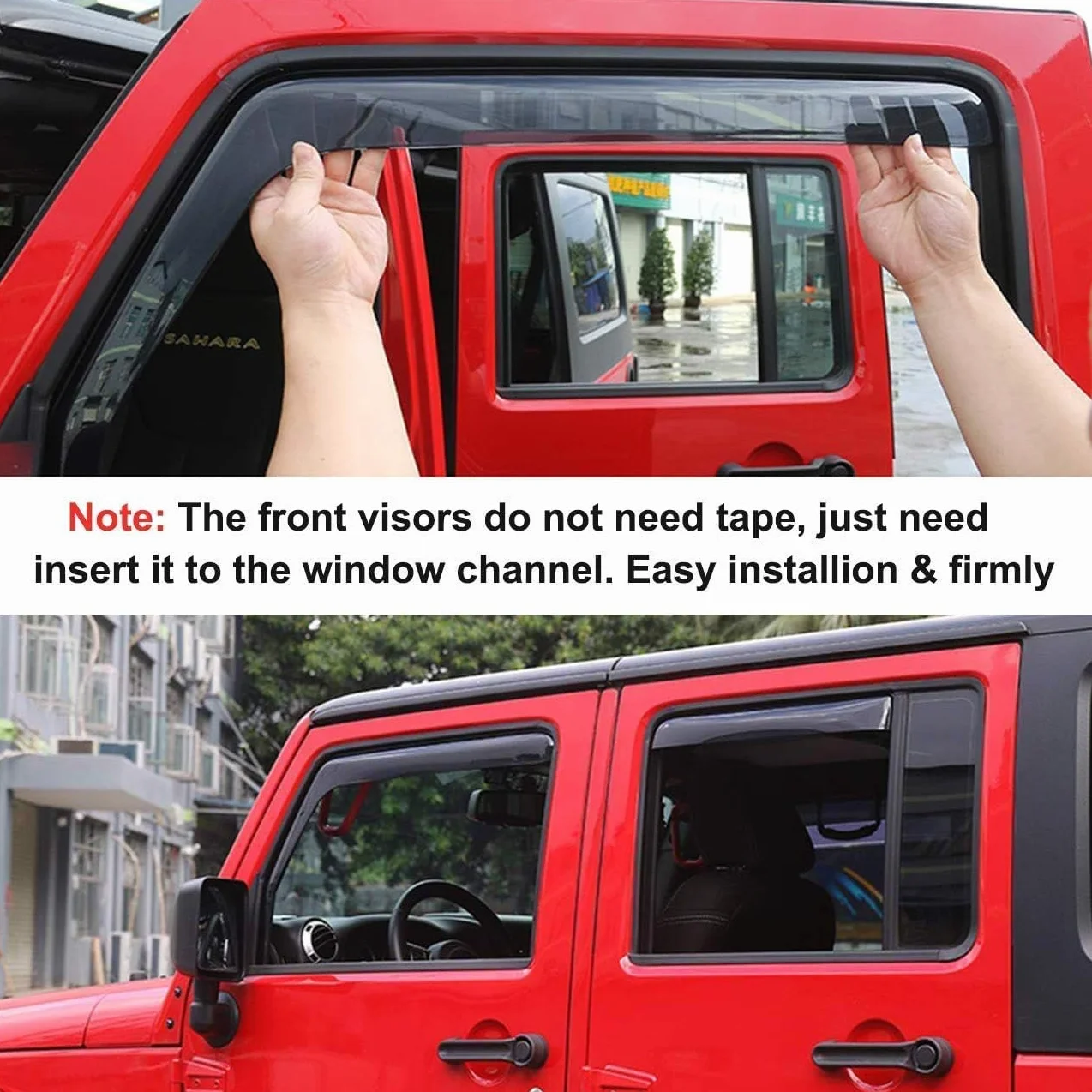 4 Pezzi Deflettori d'Aria Antiturbo per Jeep Wrangler JK 2007-2017 4door Deflettori Antivento Visiere Parasole Parapioggia Paravento.