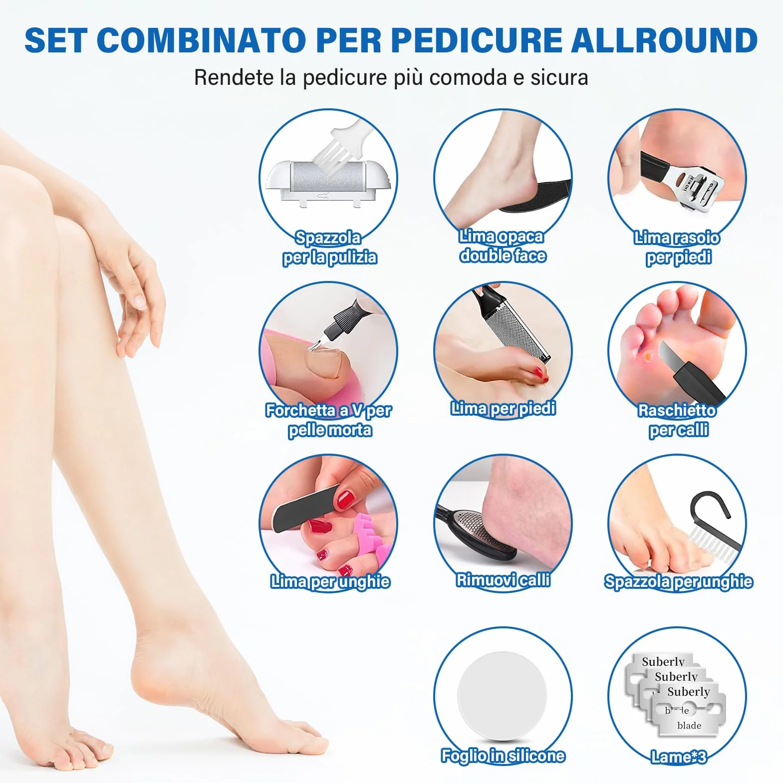 Ehomfory Pedicure Elettrico Professionale Set Calli Rimozione Ricaricabile Raschietto 3 Marce 3 Rulli Illuminazione Kit