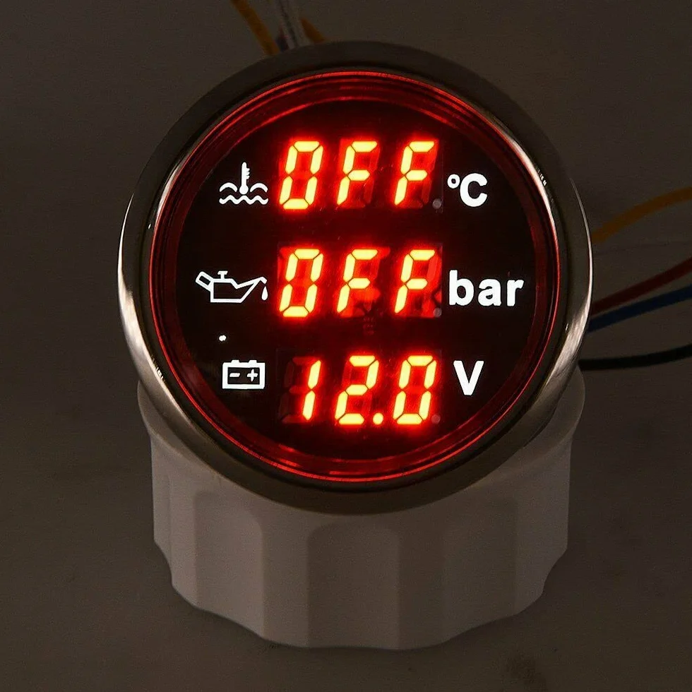 Geloo 3 in 1 52 mm Voltmetro Indicatore Temperatura Acqua Misuratore Pressione Olio 9-32V IP67 Impermeabile