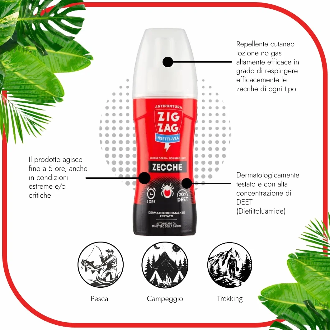 Zig Zag Spray Repellente Zecche, Lozione Anti puntura Zecche, 100 ml