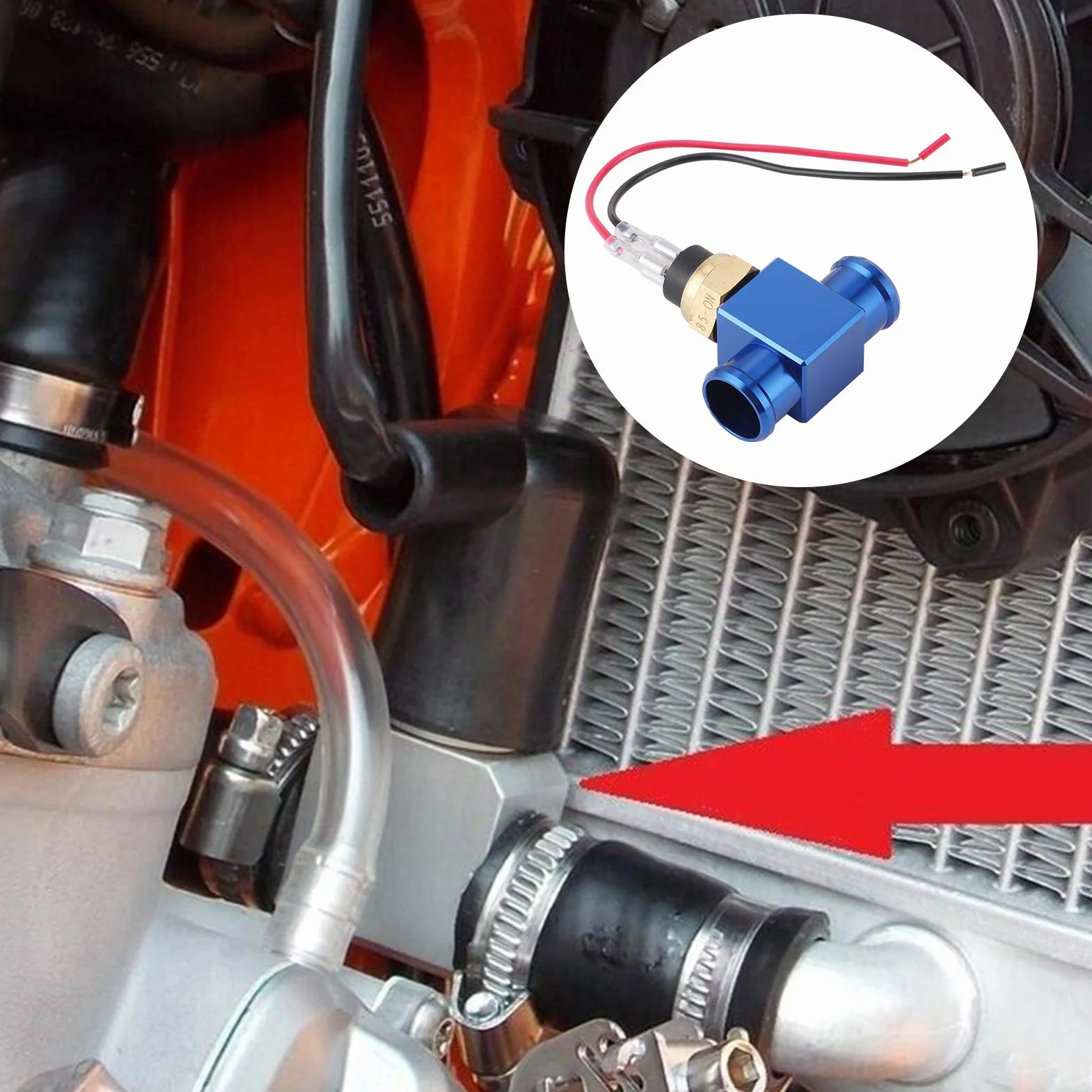 Interruttore di temperatura, termostato in lega di alluminio Interruttore temperatura acqua Radiatore Sensore temperatura ventola refrigerante Sensori temperatura per moto ATV Fuoristrada(blu) adatto