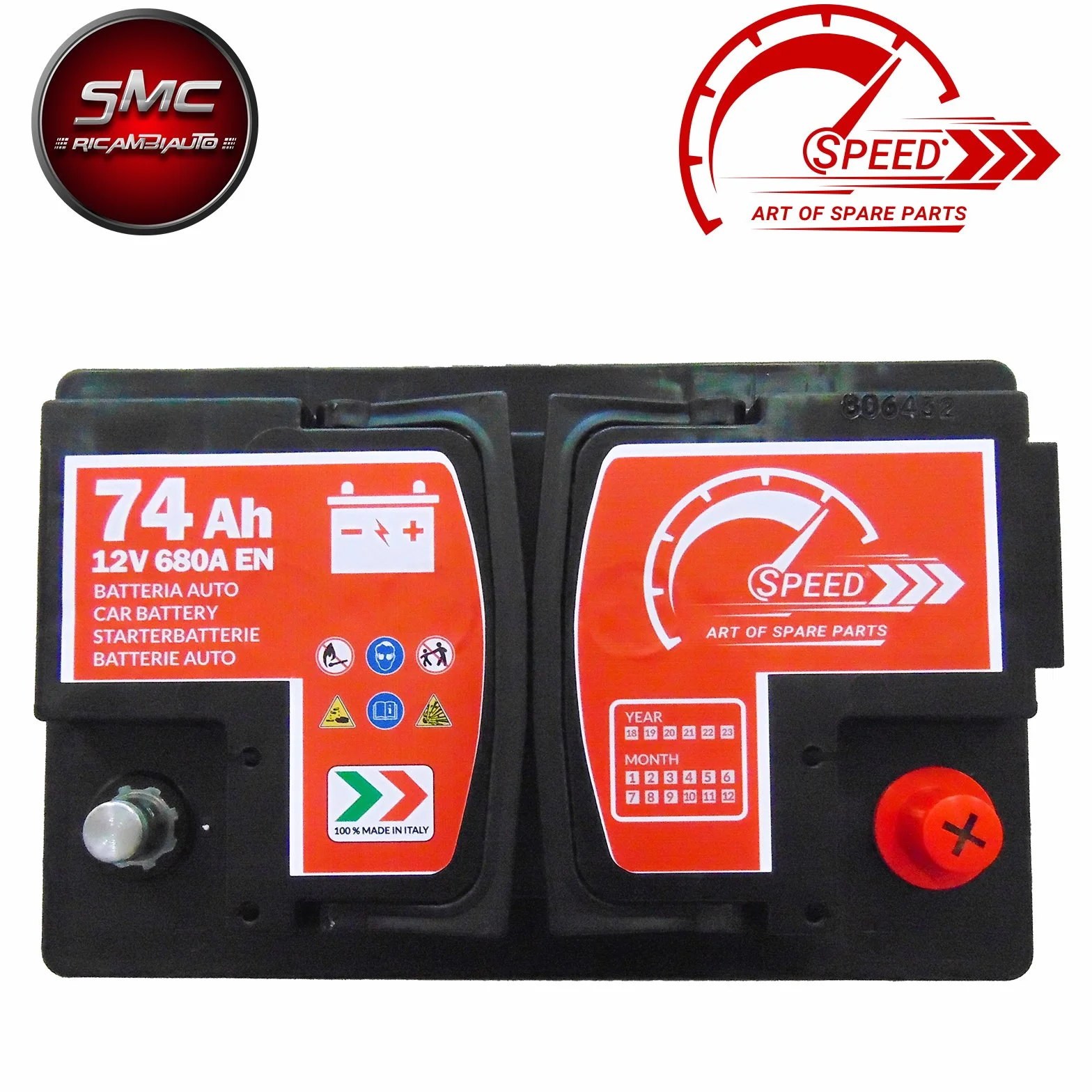 BATTERIA AUTO SPEED BY SMC 12V 74AH 680A CON POLO POSITIVO A DESTRA L374 CODICE