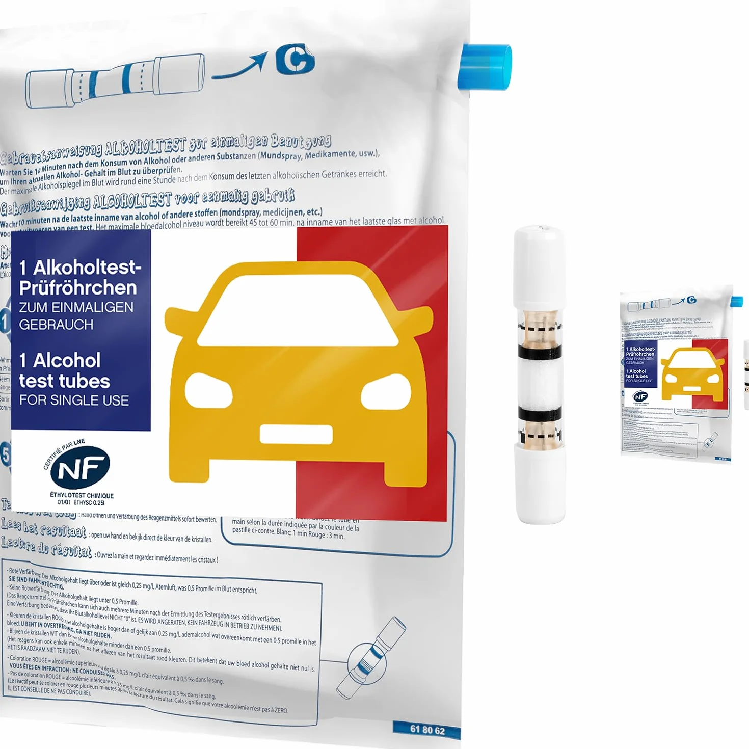 ACE Etilometro monouso con certificato NF - Tubetti di prova con palloncini