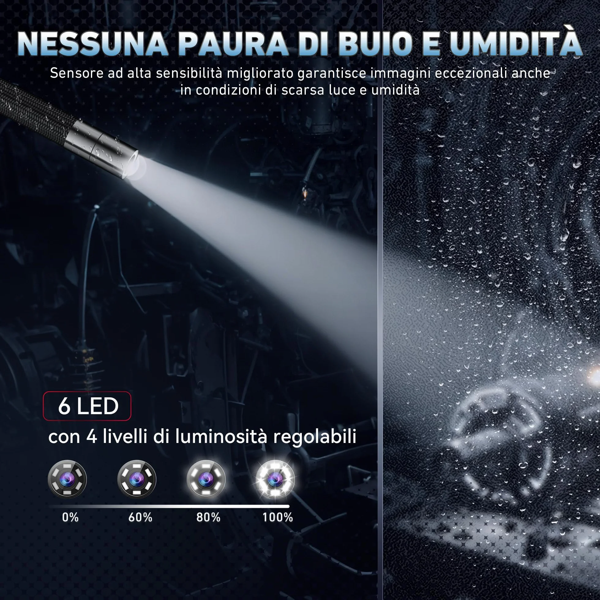 Ralcam Endoscopio 360° Orientabile con Display HD 5" 1280×720, Sonda 6,2 mm, Cavo 1,5 m, IP67 Impermeabile