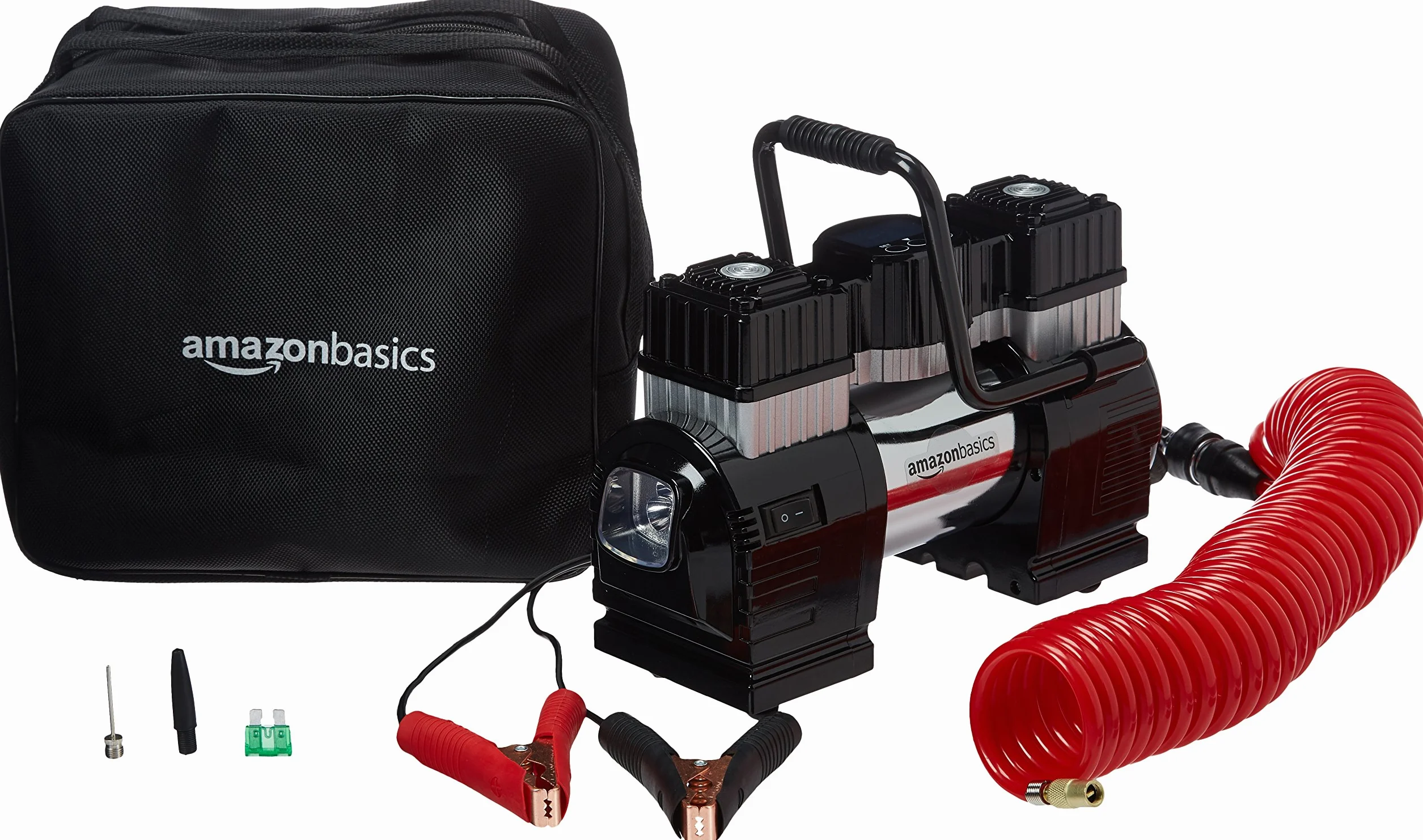 Amazon Basics Compressore ad aria portatile, Digitale, Nero/Rosso