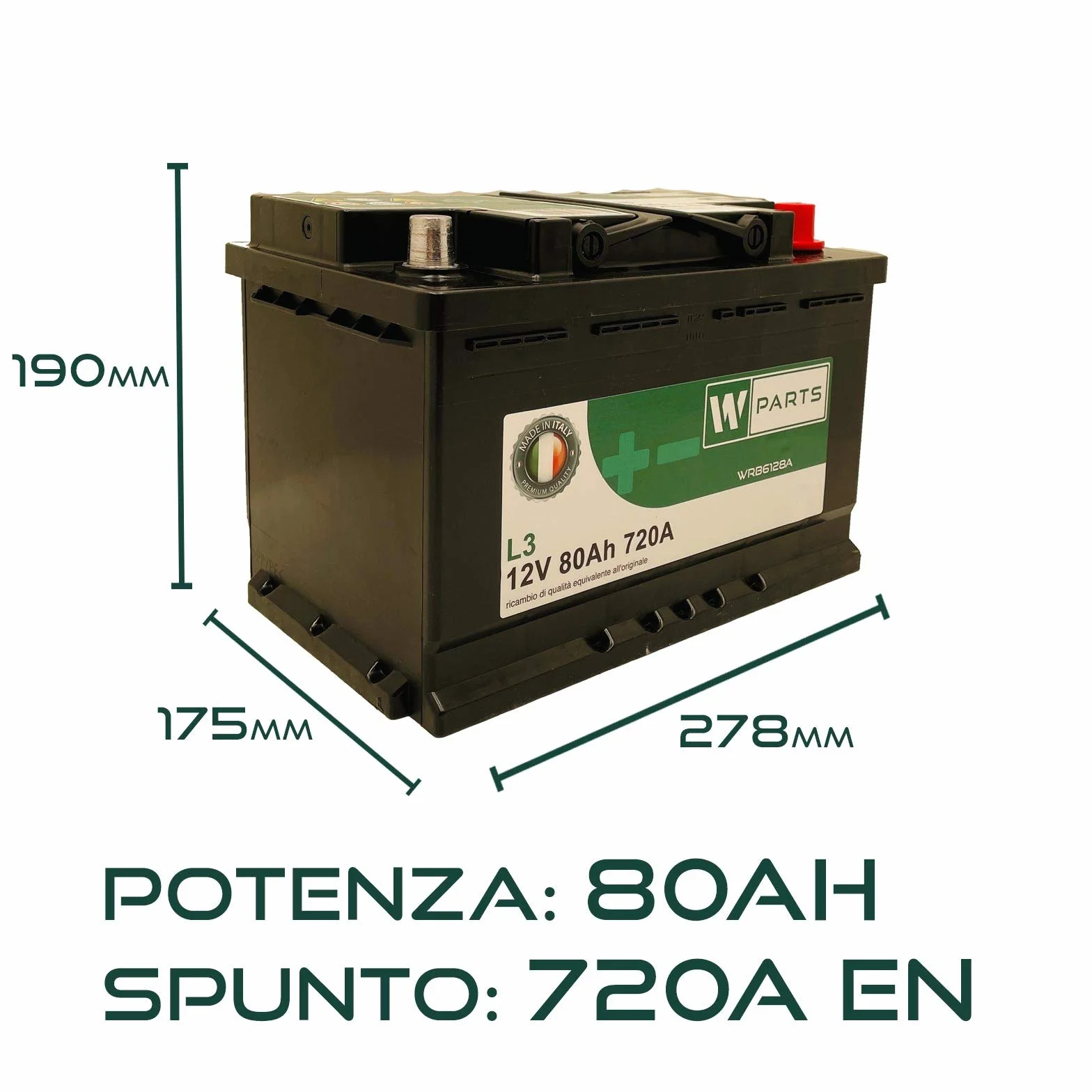 BATTERIA AUTO 80 Ah 720A Spunto 278 x 175 x 190