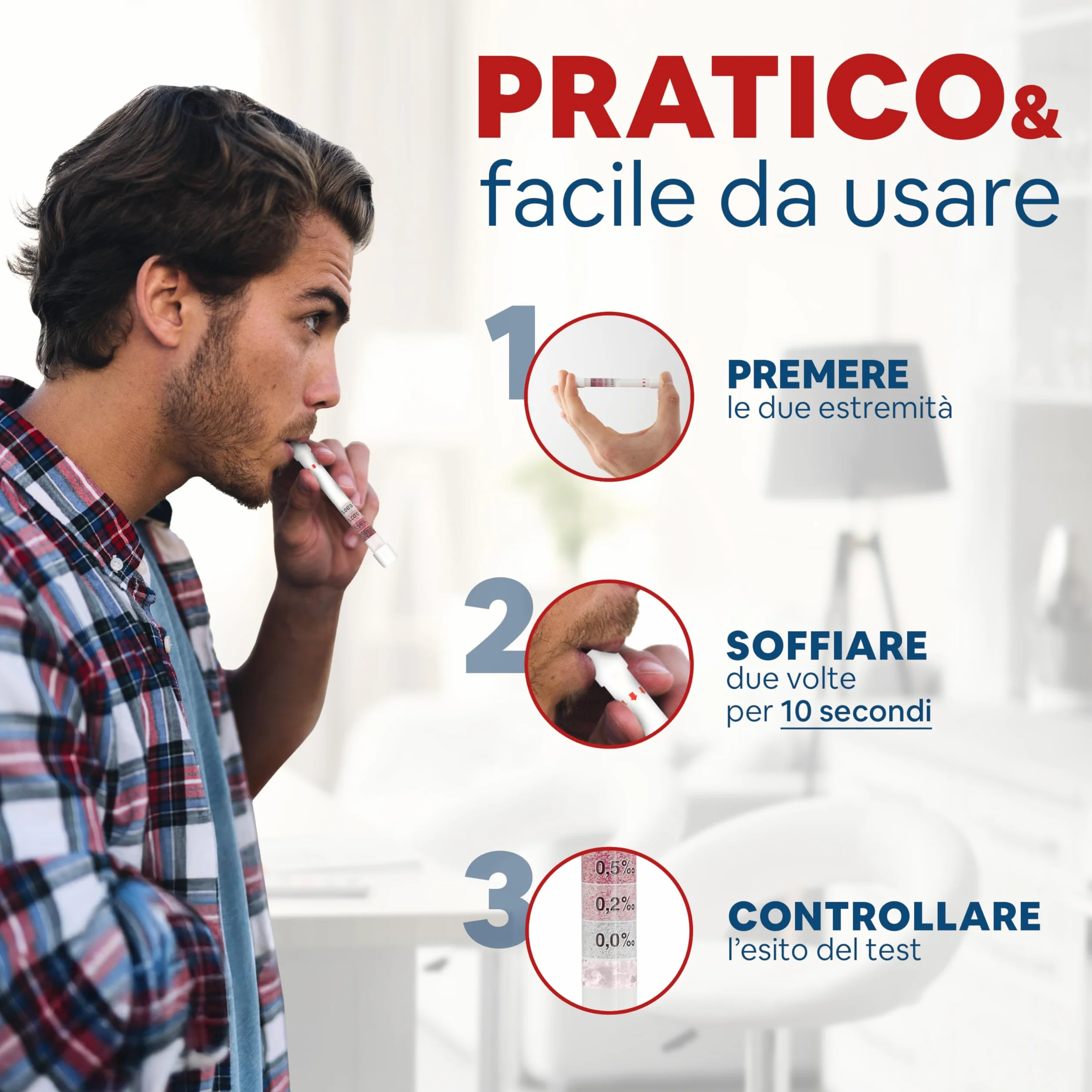 2X Alcol Test USA e Getta Certificato Portatile e Affidabile - Etilometro Monouso Tascabile - Test Alcolemico Fai da Te
