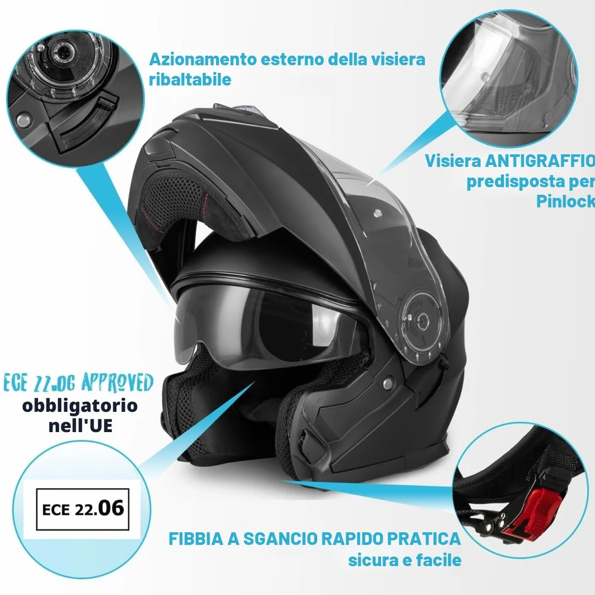 VINZ Santos Casco Modulare Moto & Scooter | Con Doppia Visiera | Certificato ECE 22.06 & PINLOCK preparato | Integrale Donna E Uomo | nelle taglie dalla XS-XXL