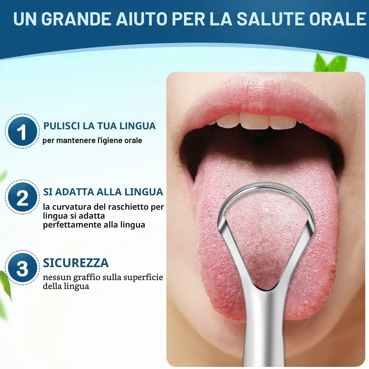 Brencco Pulisci Lingua 2 pezzi Nettalingua in acciaio inox spazzola per lingua pulizia bocca