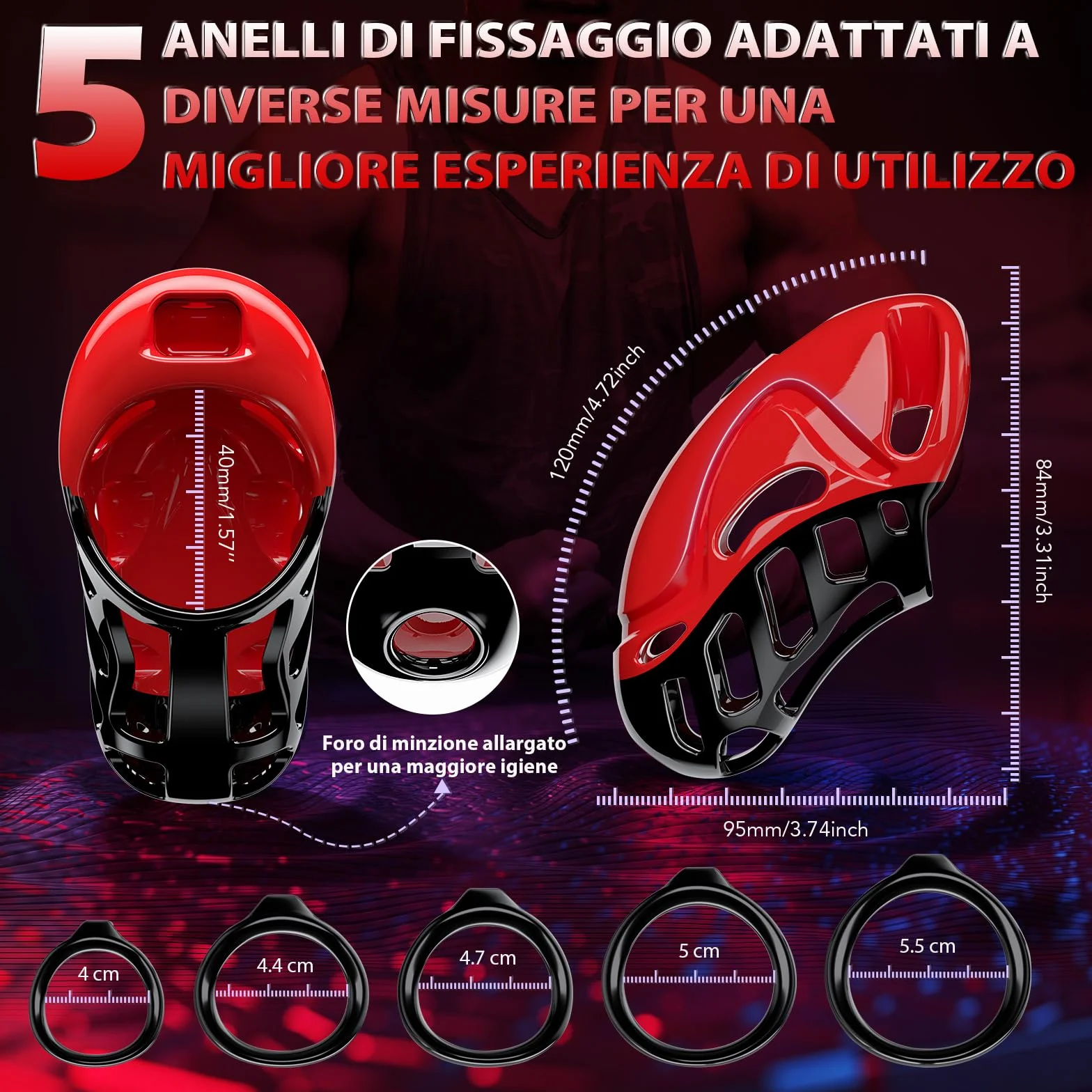 Gabbia per Pene Sex Toy Uomo con 5 Anelli - Giocattolo Sessuale Maschile per Bondage SM
