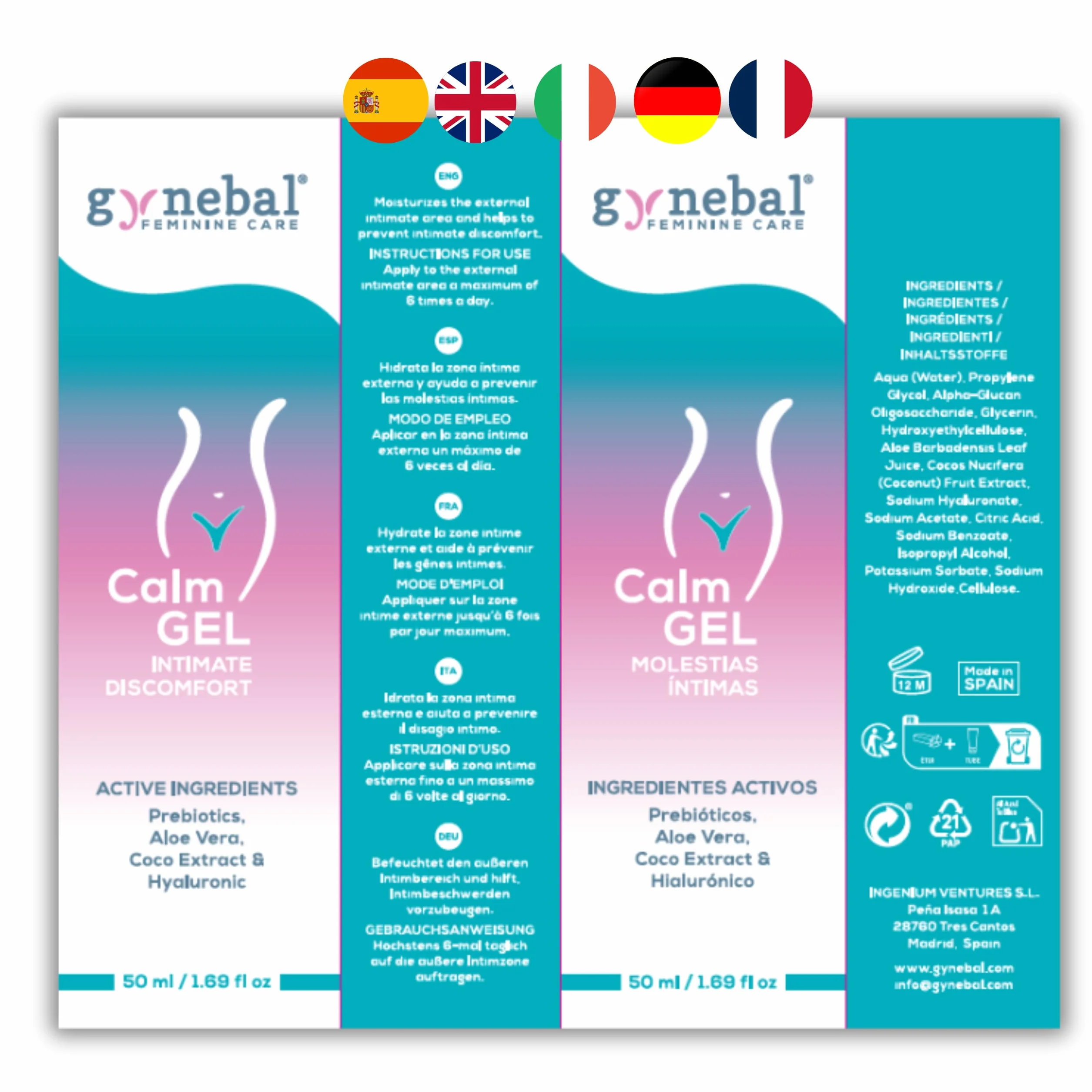 GYNEBAL CALM Gel Intimo con Prebiotici – Gel Idratante per Secchezza Vaginale, Prurito e Disagio – Supporta la Flora Vaginale – 50 ml