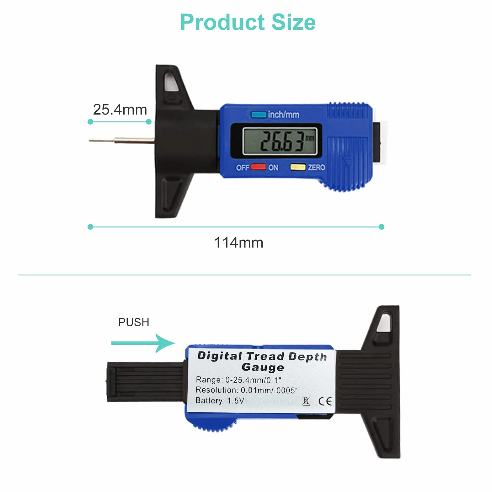 RUIZHI Digitale Misuratore di Profondità Battistrada 0-25,4mm LCD Display per Bicicletta, Auto, Camion, Moto (blu)