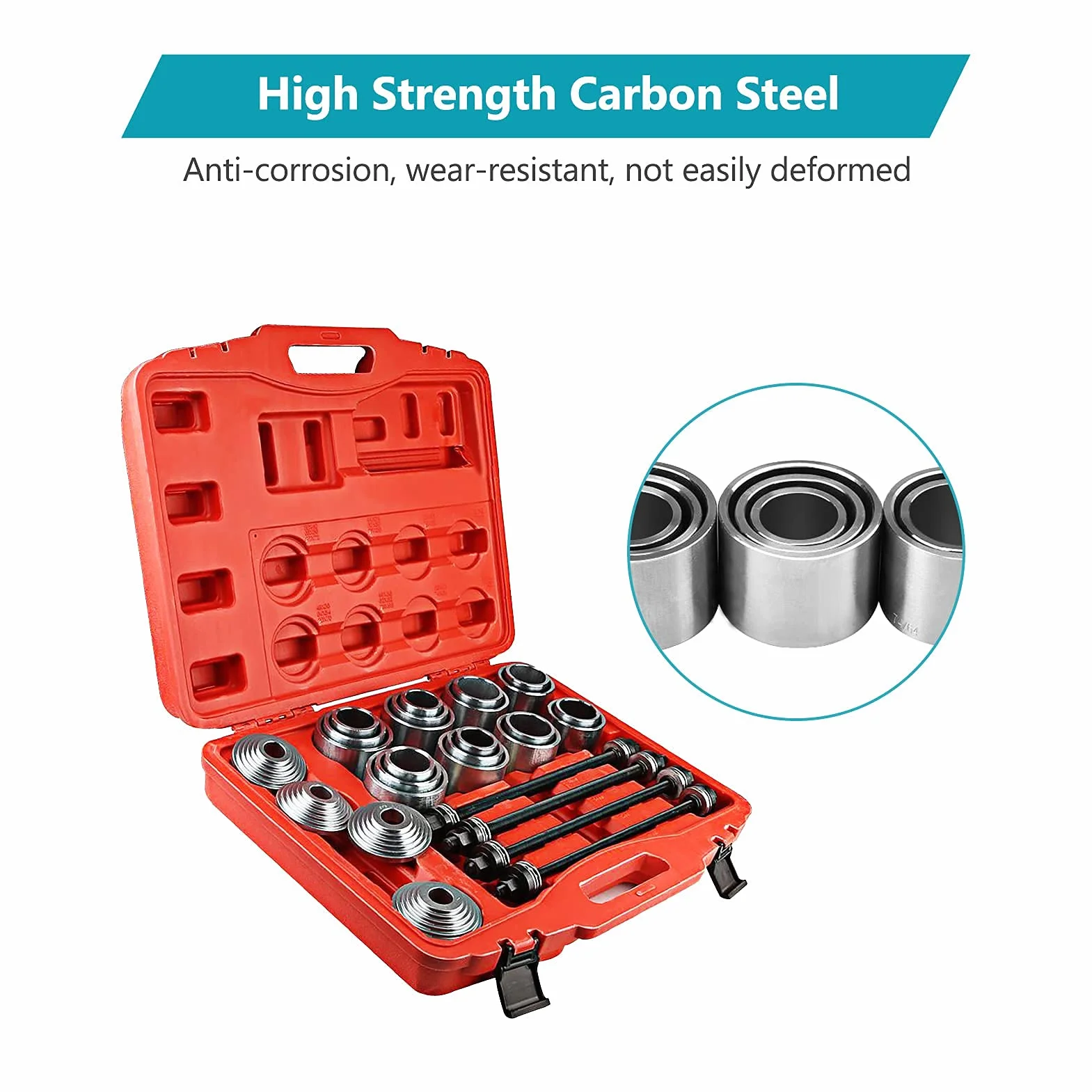 Kit Bussole Rimozione Cuscinetti 36 Pezzi, Set Strumenti Riparazione con Anelli di Pressione per Meccanici Auto Moto