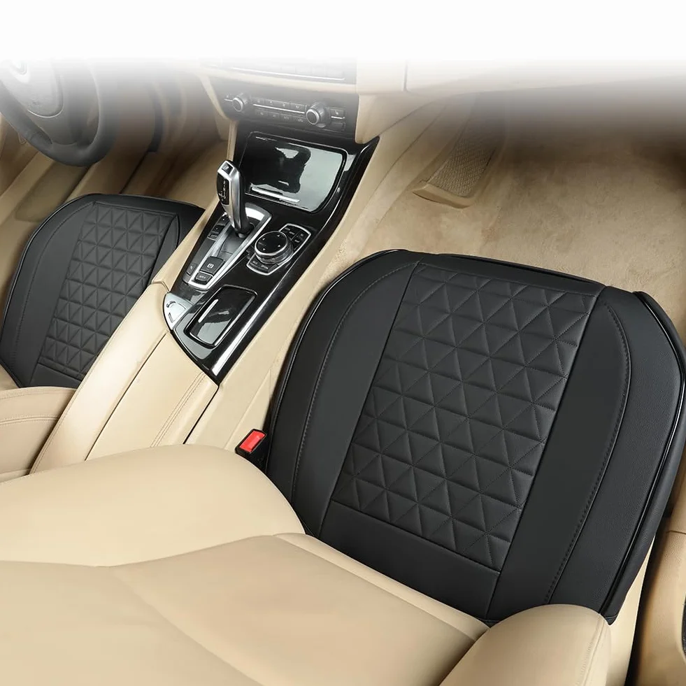 Cuscino Coprisedile Anteriore Auto Black Panther Ecopelle Design Trapuntato Base Antiscivolo Tasca Portaoggetti Universale Nero 1 Pezzo