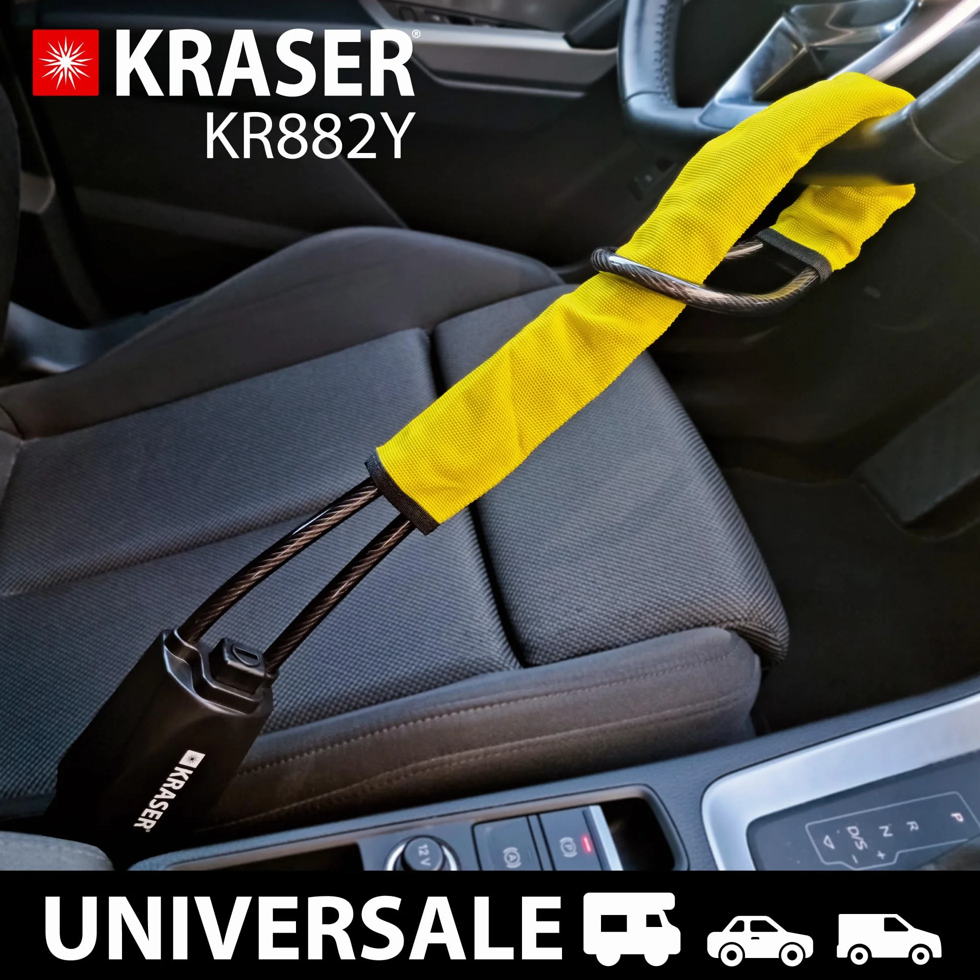 KRASER KR882Y Antifurto Auto Blocca Volante Cintura Alta Sicurezza Cavo Acciaio Universale