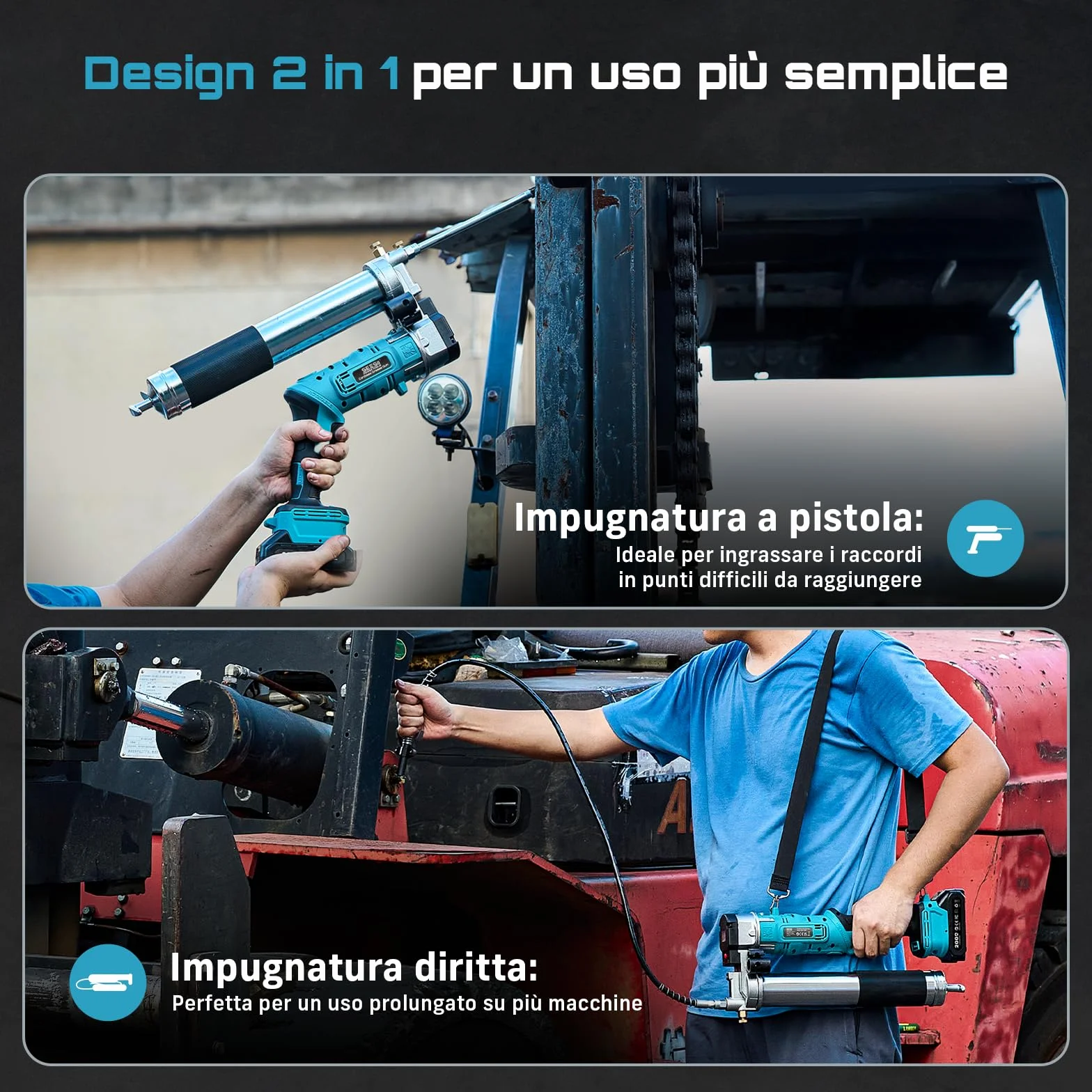 Seesii Innovativo Ingrassatore a Batteria 2-in-1: Ingrassatore Elettrico ad Alta Efficienza da 5,3 oz/min e 12000 PSI con 2 Batterie da 2,0Ah e Caricatore, Pistola per Grasso Facile da Usare