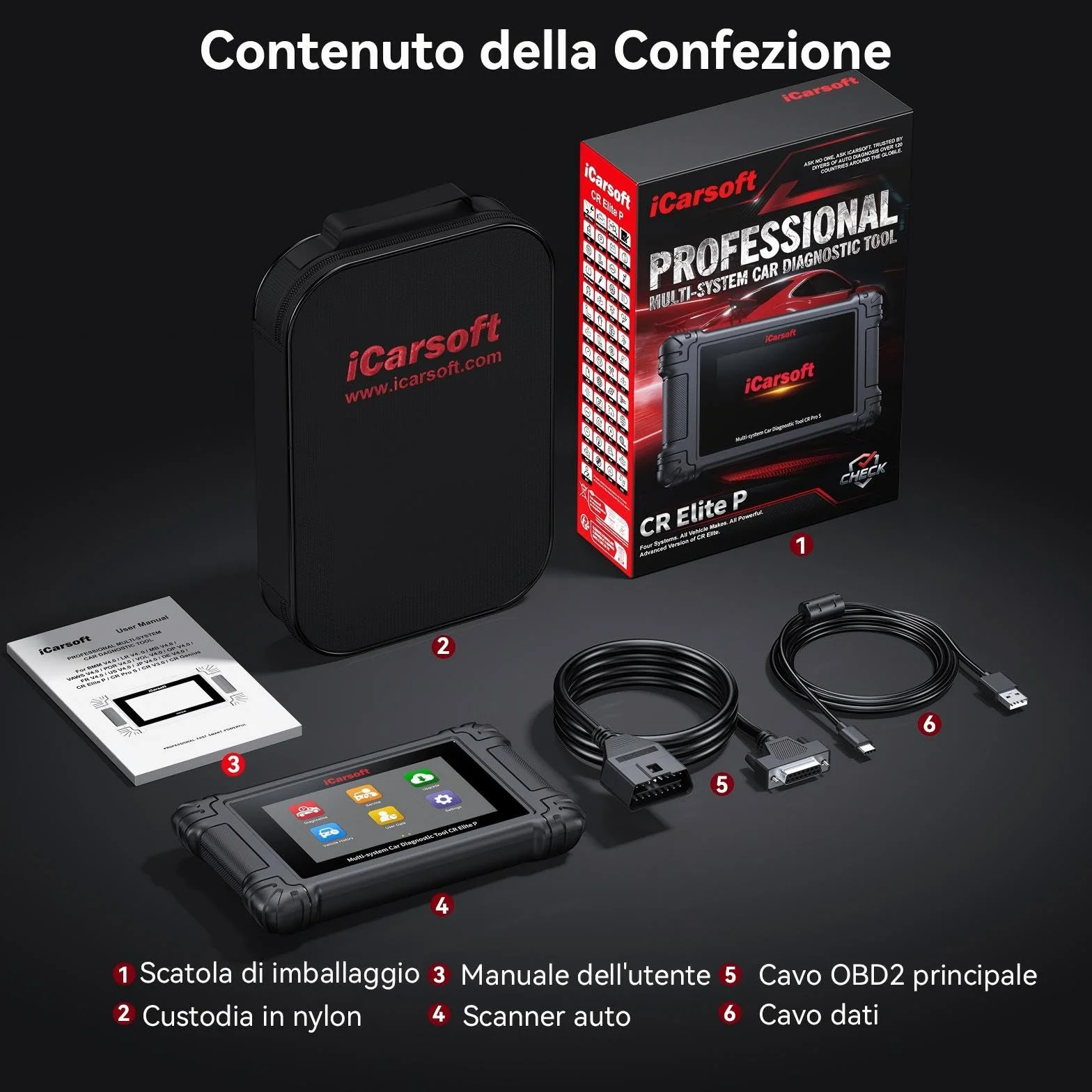 iCarsoft CR Elite P Auto Diagnostica Bidirezionale 49 Funzioni Reset Lettore Codice Test Batteria VIN Automatico