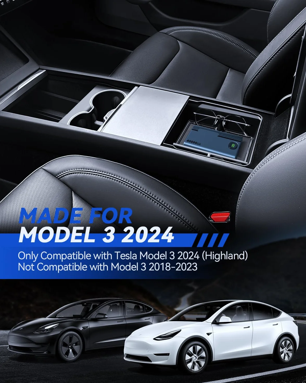 4 pezzi accessori per Tesla Model 3 2024 organizer per console centrale, vassoio organizer in silicone, contenitore per bracciolo e scatola nascosta Tesla Model 3 2024 Highland