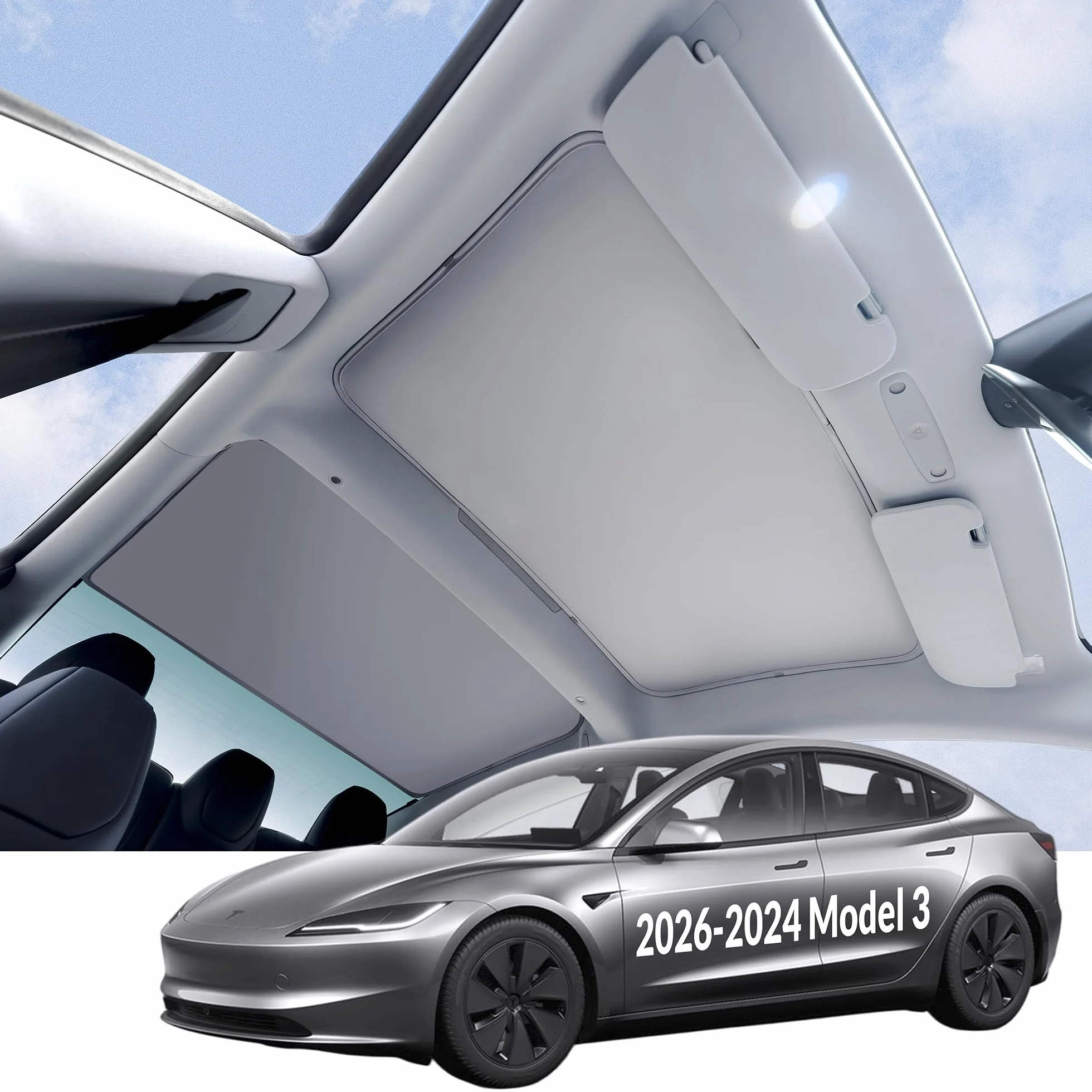 VION 2026-2024 Model 3 Tende Parasole per Tetto - Vestibilità precisa, oscuramento totale (Compatibile Solo con il Model 3 Highland 2026-2024 Prodotto in una Fabbrica in Cina)