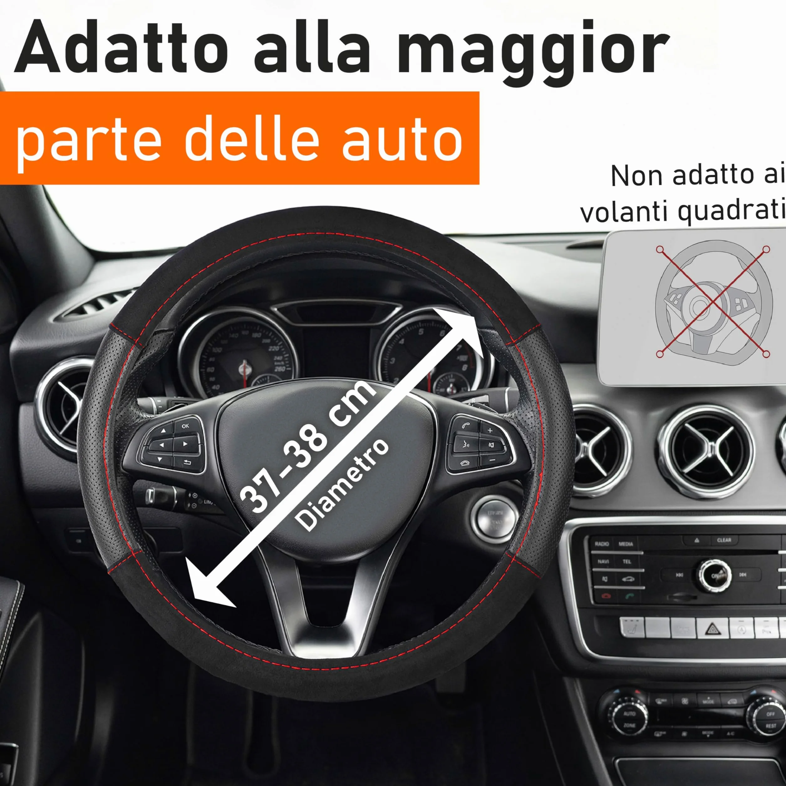 Upgrade4cars Coprivolante Auto Rosso | Copertura di Volante Universale Diametro 37-39 cm | Accessori Auto Interno | Regali per Donna e Uomo