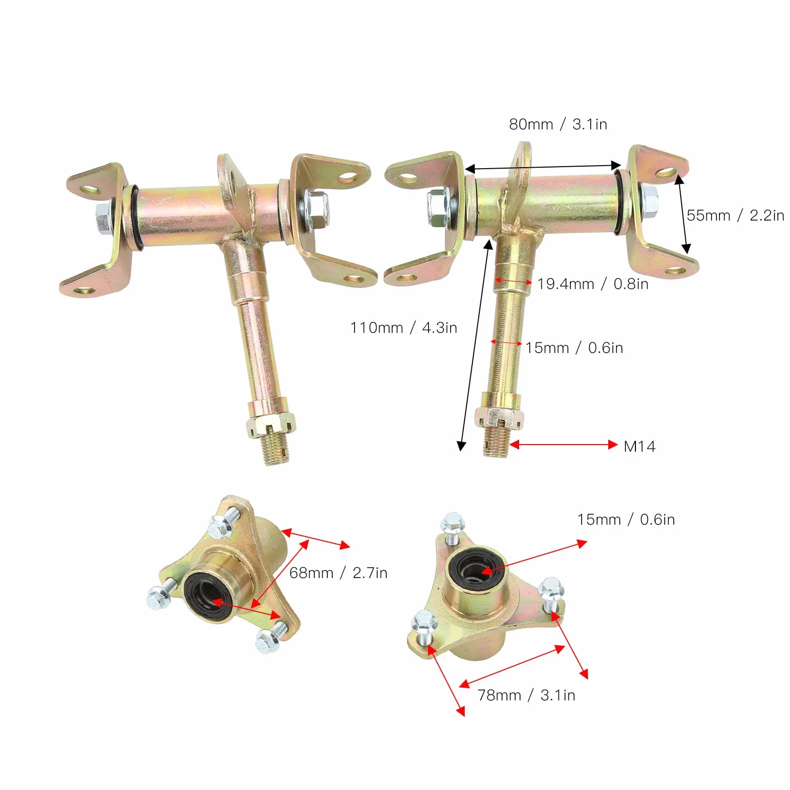 Anteriore Sterzo Strut Knuckle Mandrino Sinistro Destro Disco Freno Asse Ruota Lega di Alluminio Set per ATV Quad