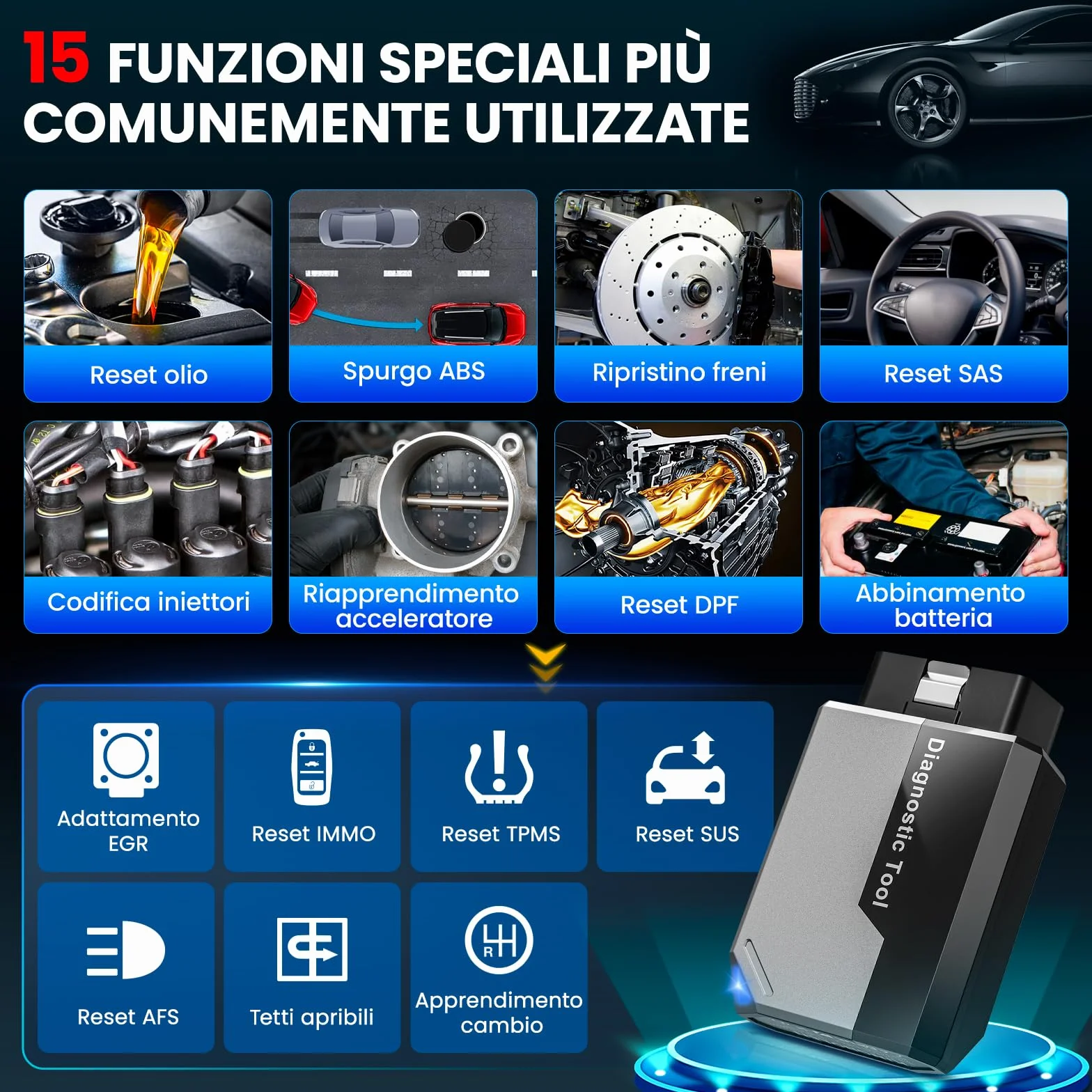 KINGBOLEN EDIAG Elite OBD2 Diagnostica Auto Bluetooth Italiano iOS Android 15+ Funzioni Reset Test Attivo Can-FD