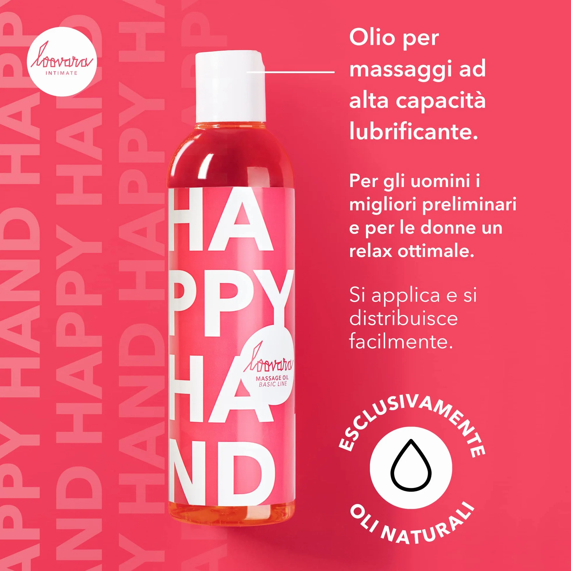 Loovara Olio da Massaggio Olio dell'Amore 250 ml - HAPPY HAND - Vegano, testato dermatologicamente, ideale per massaggi di coppia