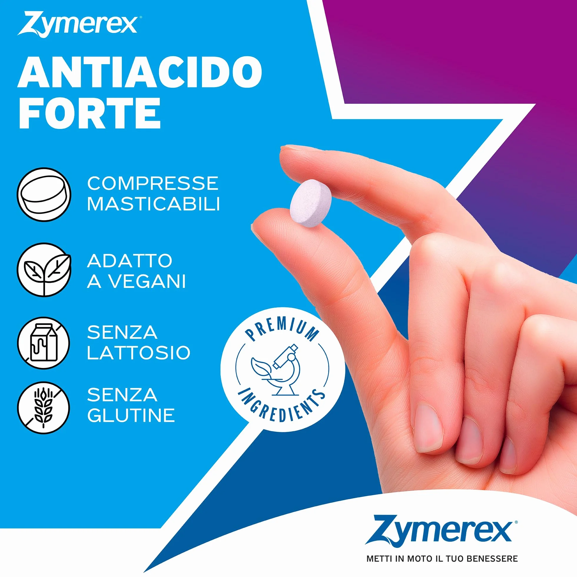 Zymerex ANTIACIDO FORTE 60 compresse masticabili | Contrasta acidità gastrica | Azione forte | Gusto fragola e banana | Senza glutine e lattosio | Adatto a vegani