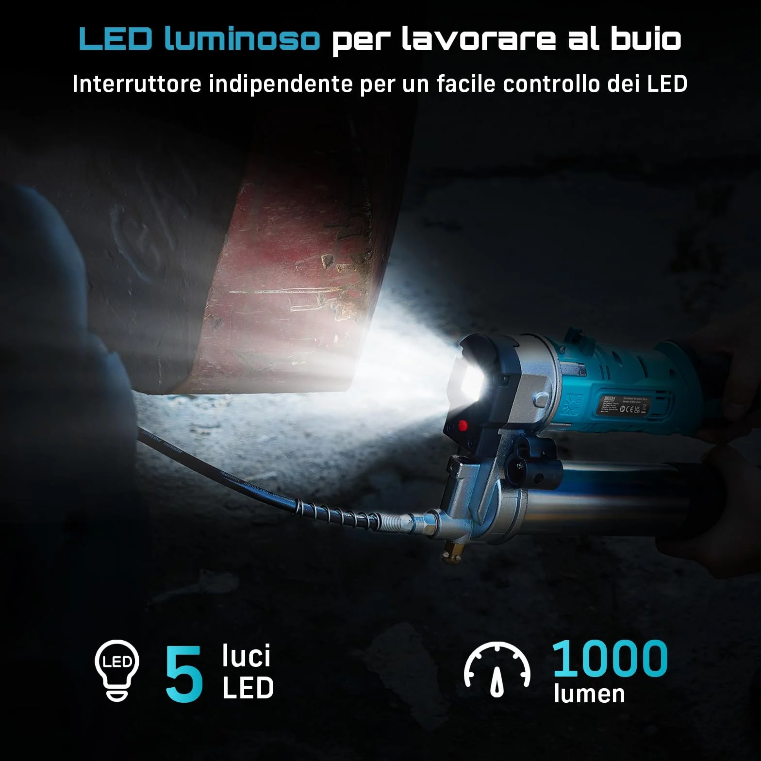 Seesii Innovativo Ingrassatore a Batteria 2-in-1: Ingrassatore Elettrico ad Alta Efficienza da 5,3 oz/min e 12000 PSI con 2 Batterie da 2,0Ah e Caricatore, Pistola per Grasso Facile da Usare
