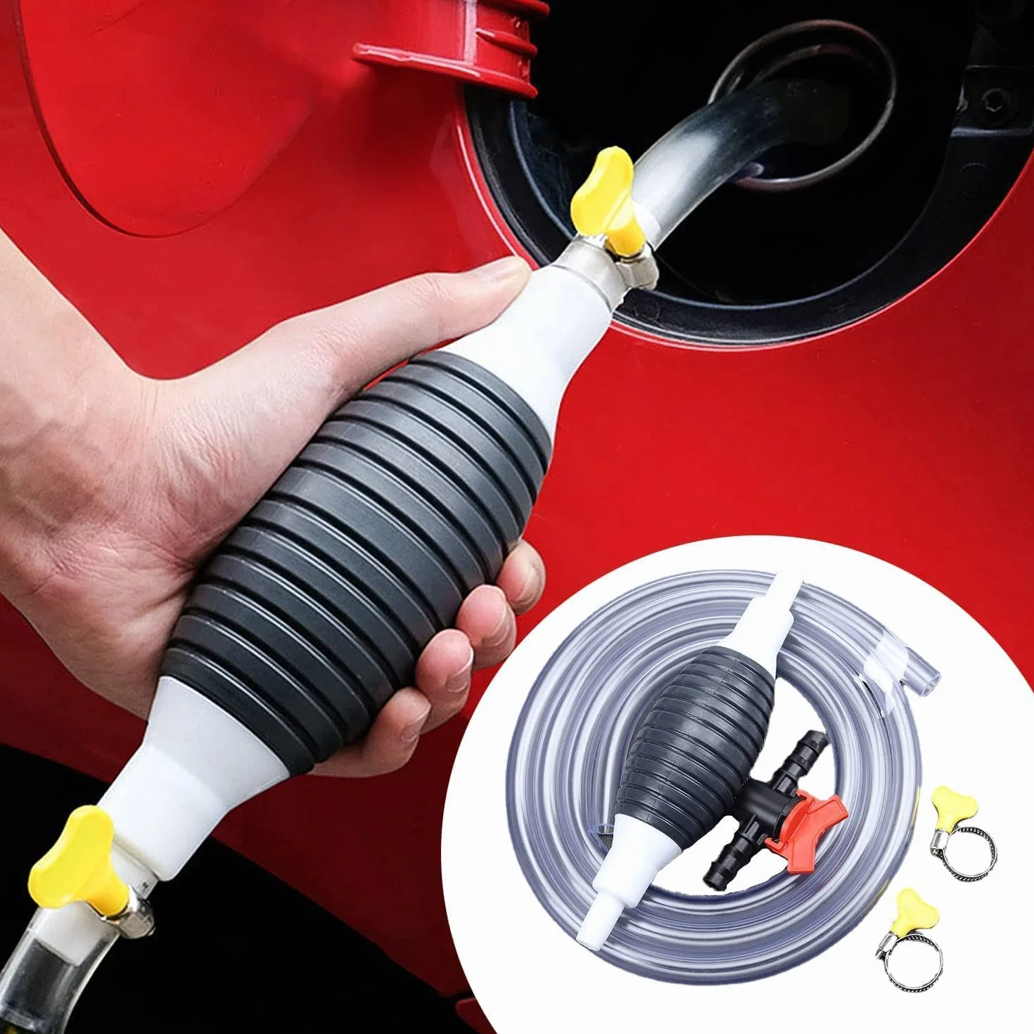 Pompa Manuale a Sifone, Pompa di Trasferimento Manuale con Tubo Flessibile Carburante da 2 M, Pompa Aspirazione a Diesel/Benzina/Acqua/Olio/Liquido/Gas Pompa