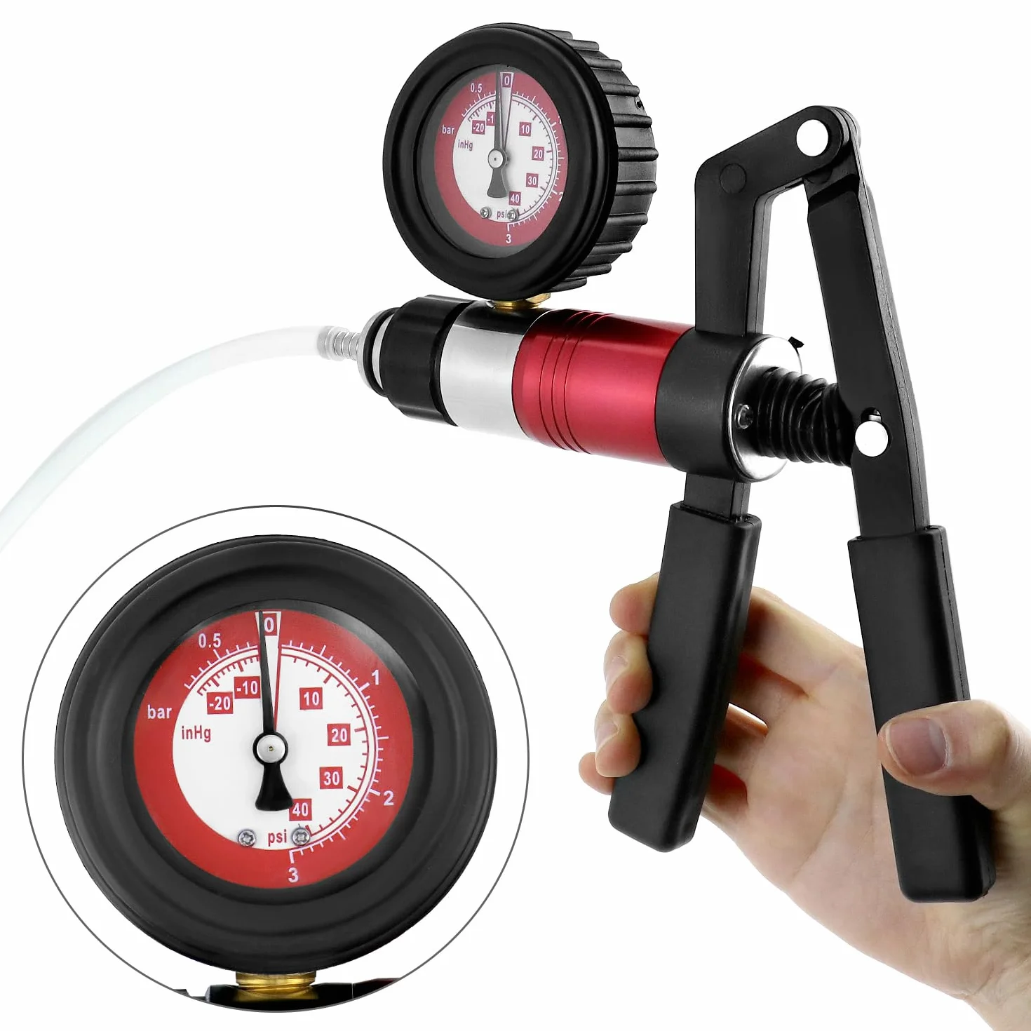 QWORK Kit di spurgo Freni con Pompa a Vuoto, manometro e adattatori universali per Auto Camion Moto