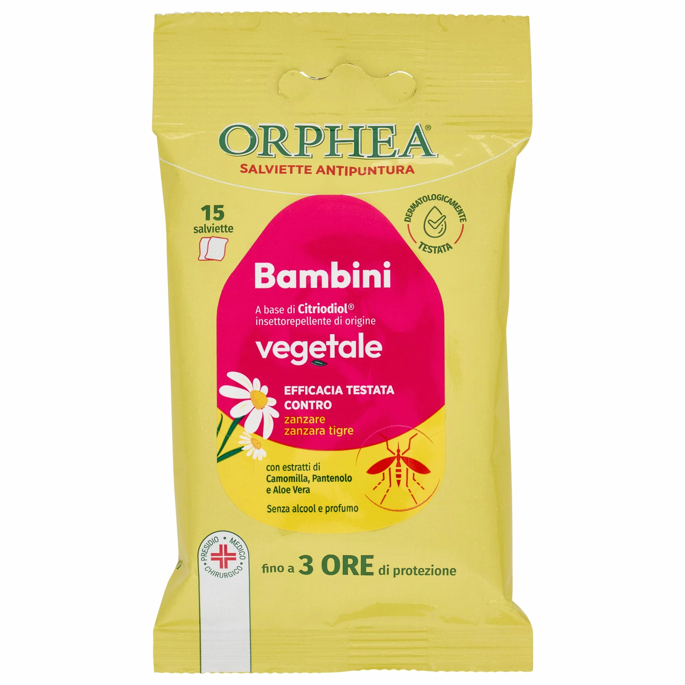 Orphea Salviette Antipuntura Bambini 15 Salviette senza Ammoniaca e Alcool con Estratti Naturali