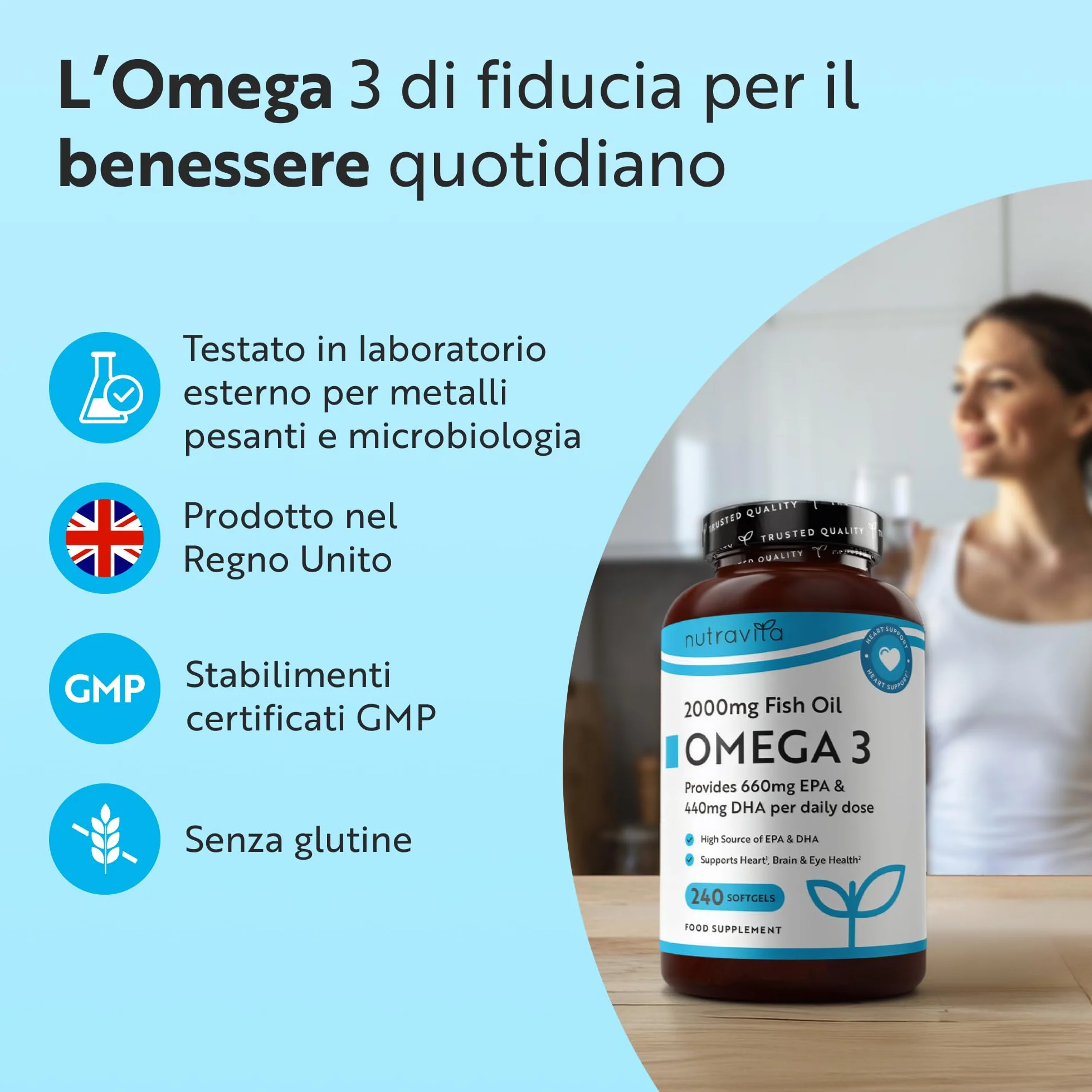 Nutravita Omega 3 Fish Oil 2000mg 660mg EPA 440mg DHA 240 Capsule Integratore Olio di Pesce