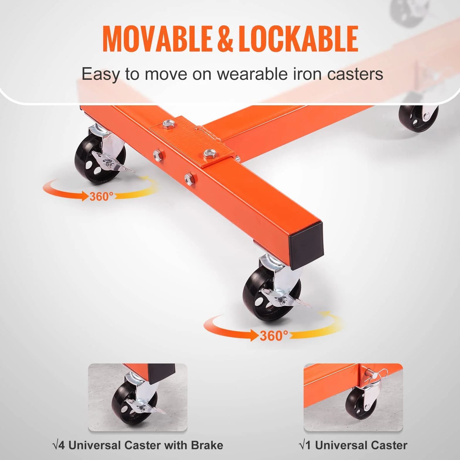 VEVOR Cavalletto di Supporto per Motori 680kg Pieghevole, Supporto Motore Mobile 5 Ruote Bracci Girevoli 360°