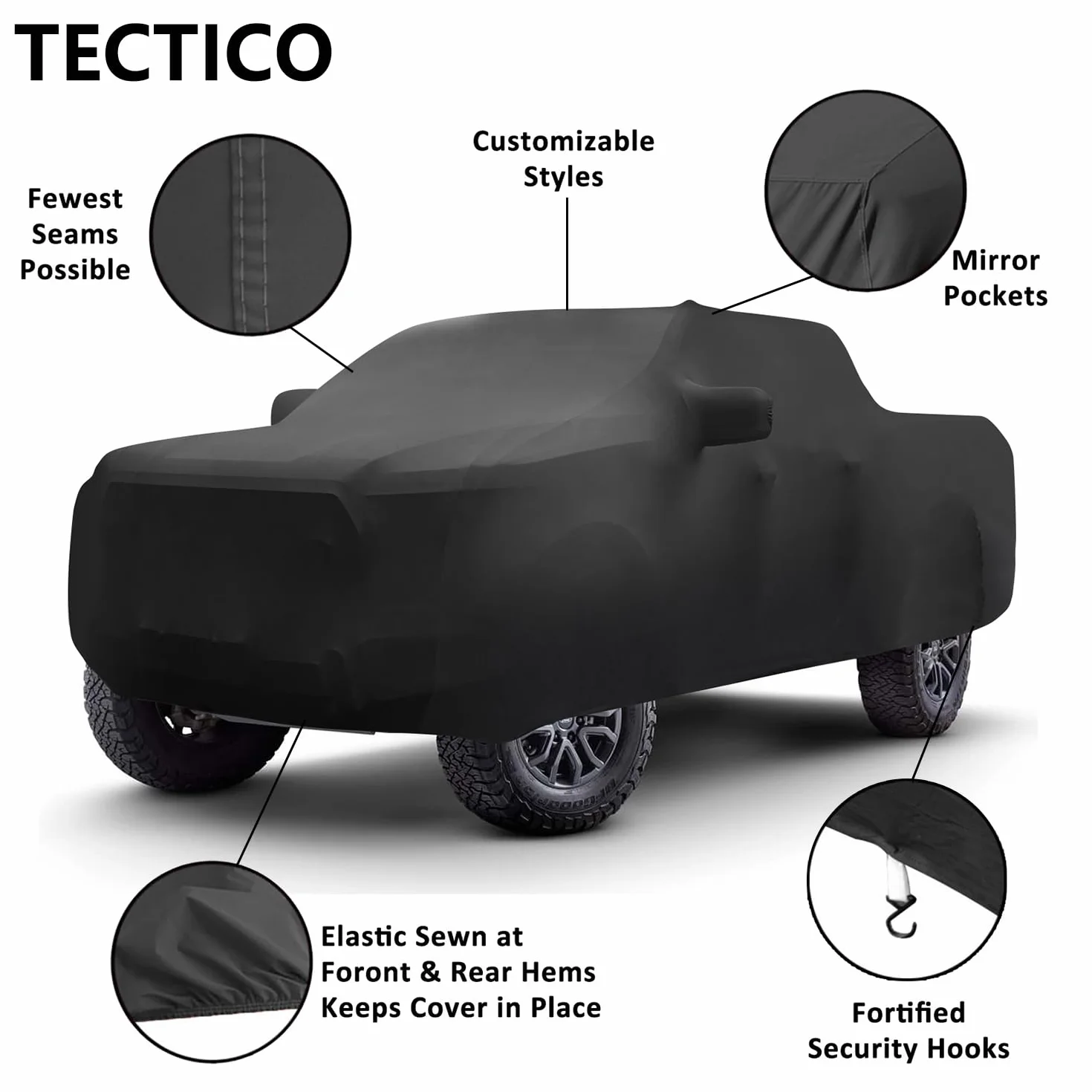 TECTICO Copertura Pickup Protezione Auto Coperchio Elastico Traspirante Resistente ai Graffi Resistente al Sole Pieghevole per Il Salone dell'auto/Garage，XXXL[5,9-6,1 Metri. ]