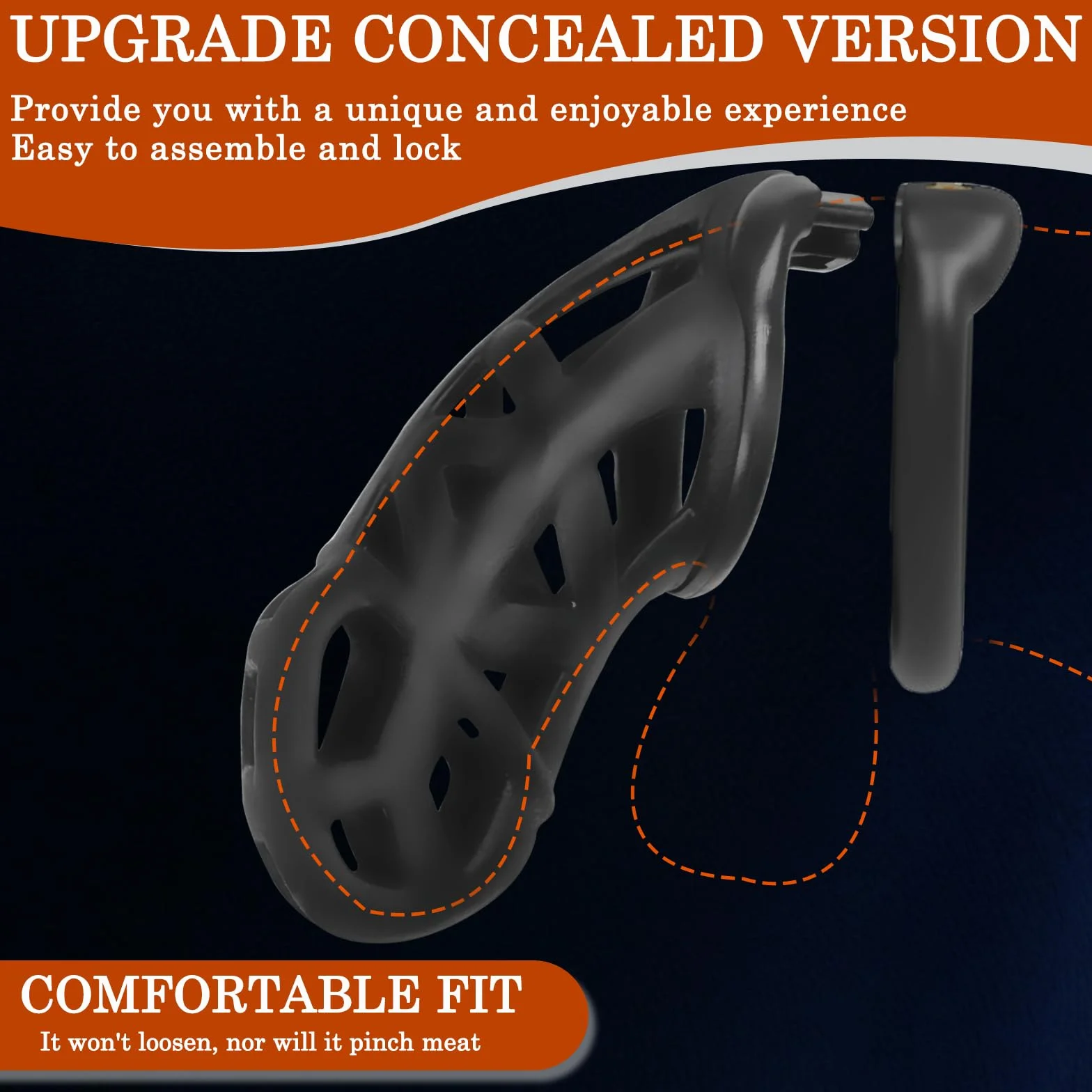 BDSMYOU Gabbia per Pene Chastity Cage Sex Toys, Gabbia di Castità in Resina 3D per Uomo, con Lucchetto Invisibile e 4 Anelli per Testicoli, BDSM Bondage (XXL)