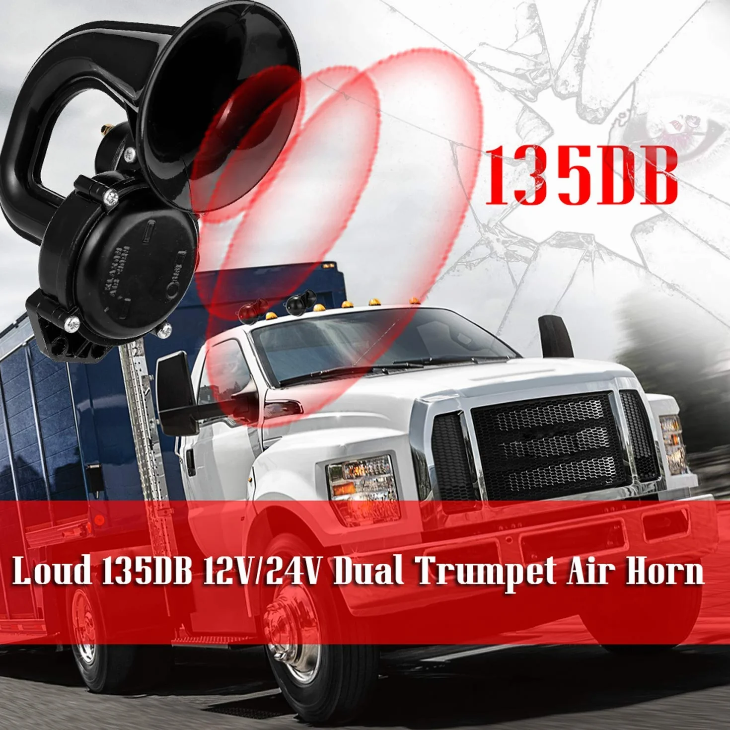 Tromba Ad Alto Volume per Camion 135 DB 12/24 V Tromba Ad Alto Volume con Valvola Elettrica, Piatta per Camion Auto