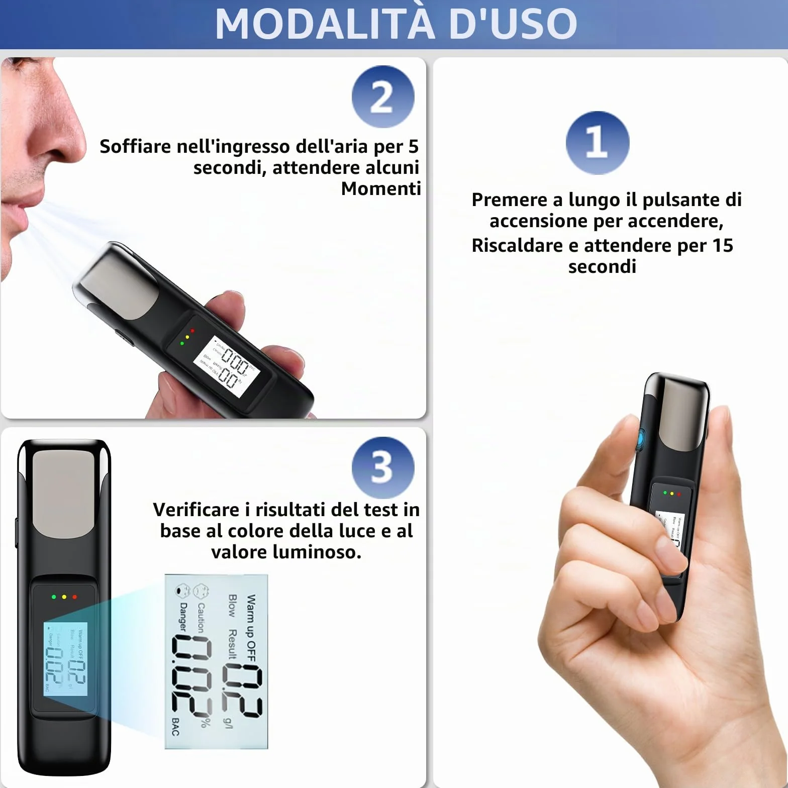 Etilometro Portatile Certificato con Display LCD, Alcol Test Digitale, Senza Boccagli