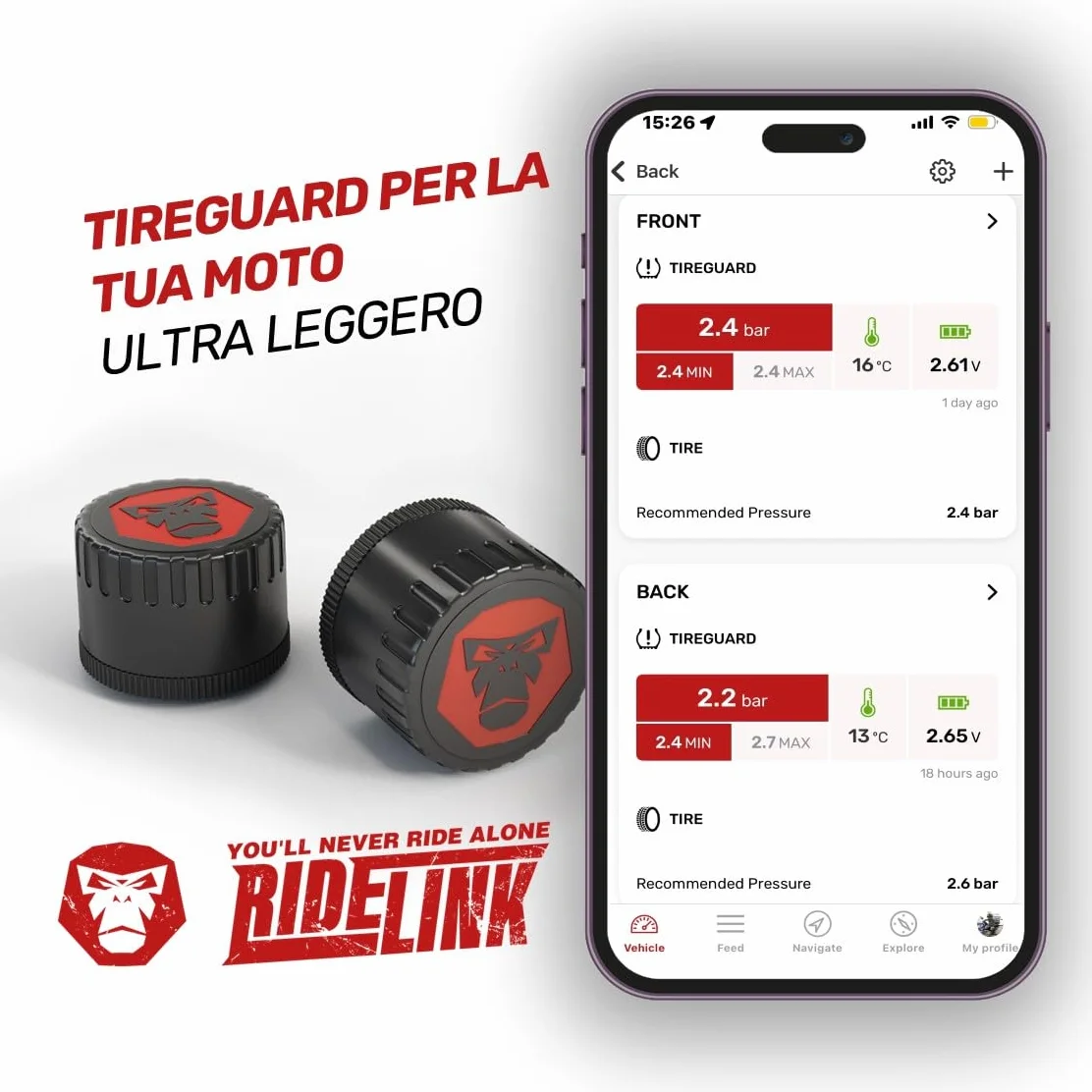 Sensori RDKS – Sistema di Controllo preciso della Temperatura degli Pneumatici e della Pressione degli Pneumatici, 2 x TPMS sensore di Pressione Pneumatici da 3,5", valvola Bluetooth 5.0,