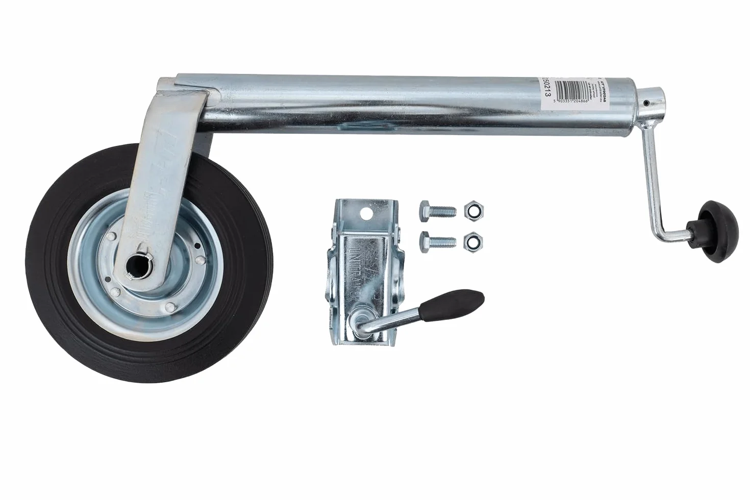 UNITRAILER ruotino di appoggio con morsetto 150 kg 48 mm 505-730 mm ruota 200 x 50 mm per rimorchi e carrelli