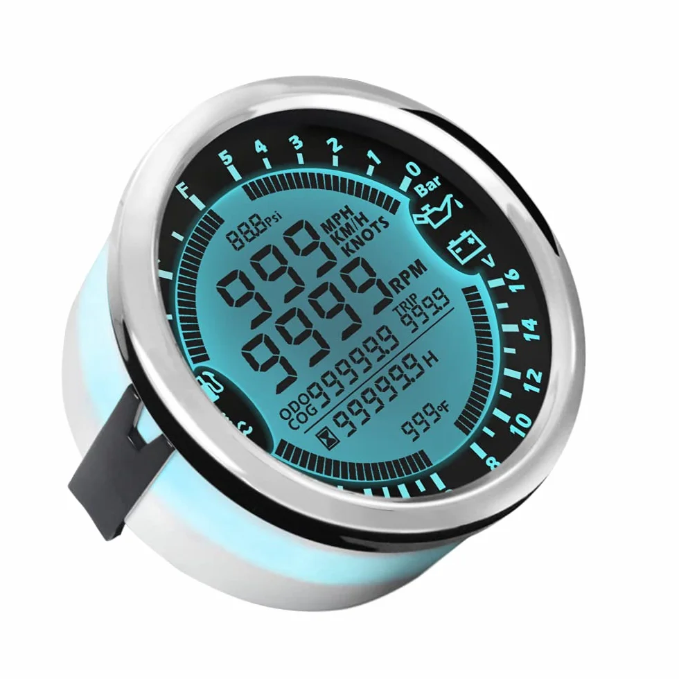 ELING Tachimetro GPS multifunzione Tachimetro Ora Temperatura acqua Livello carburante Voltmetro pressione olio 12V 85mm Con retroilluminazione