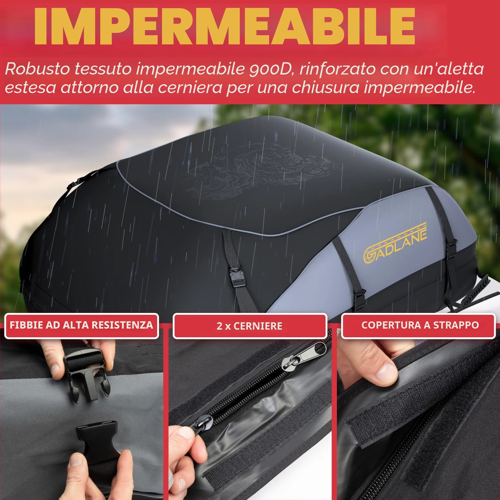 GADLANE Borsa da Tetto per Auto 550L Impermeabile con 6 Cinghie Tappetino Antiscivolo