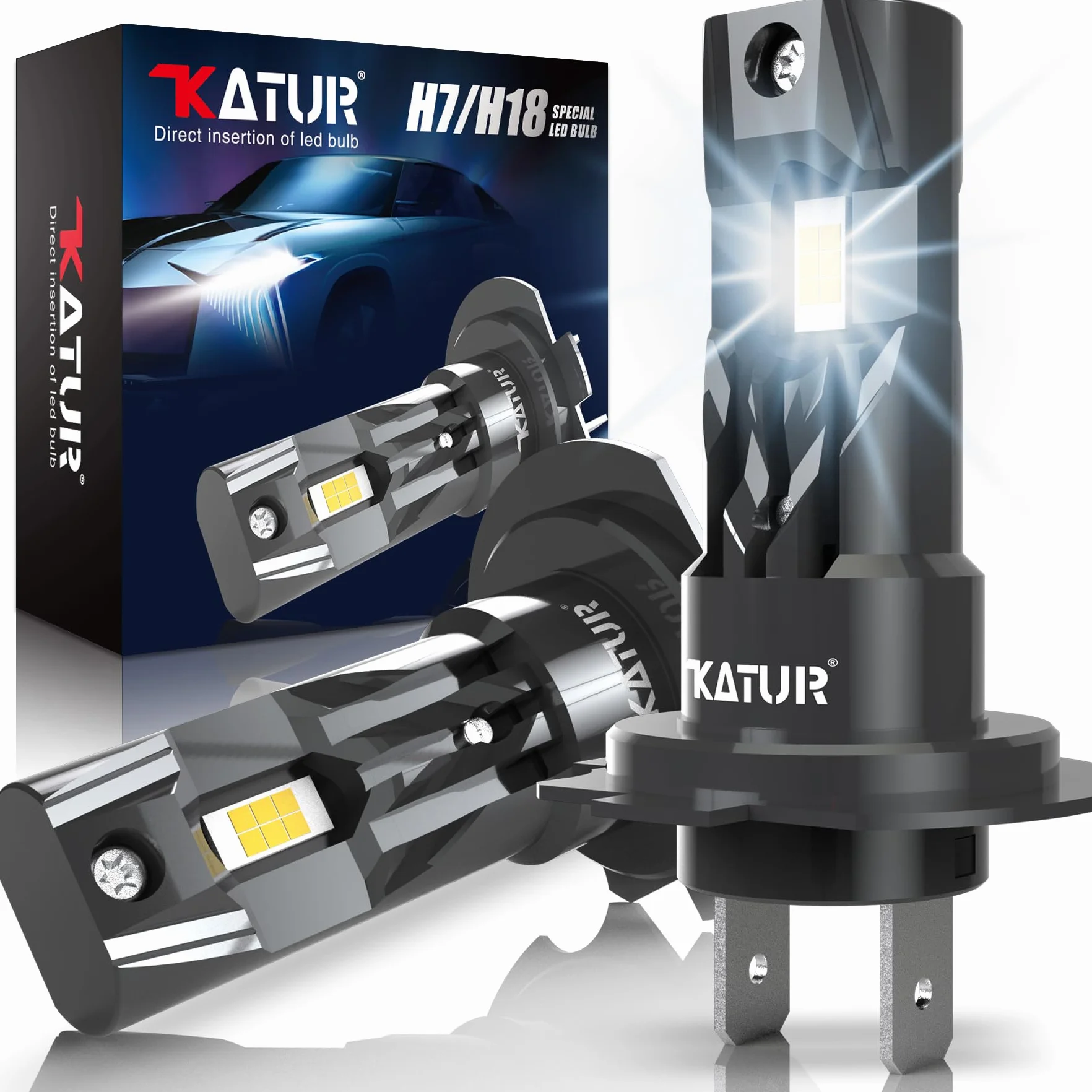 KATUR H7 LED Lampadine per Auto, Canbus 18000LM 6000K Bianco, Plug & Play, 2 Lampadine
