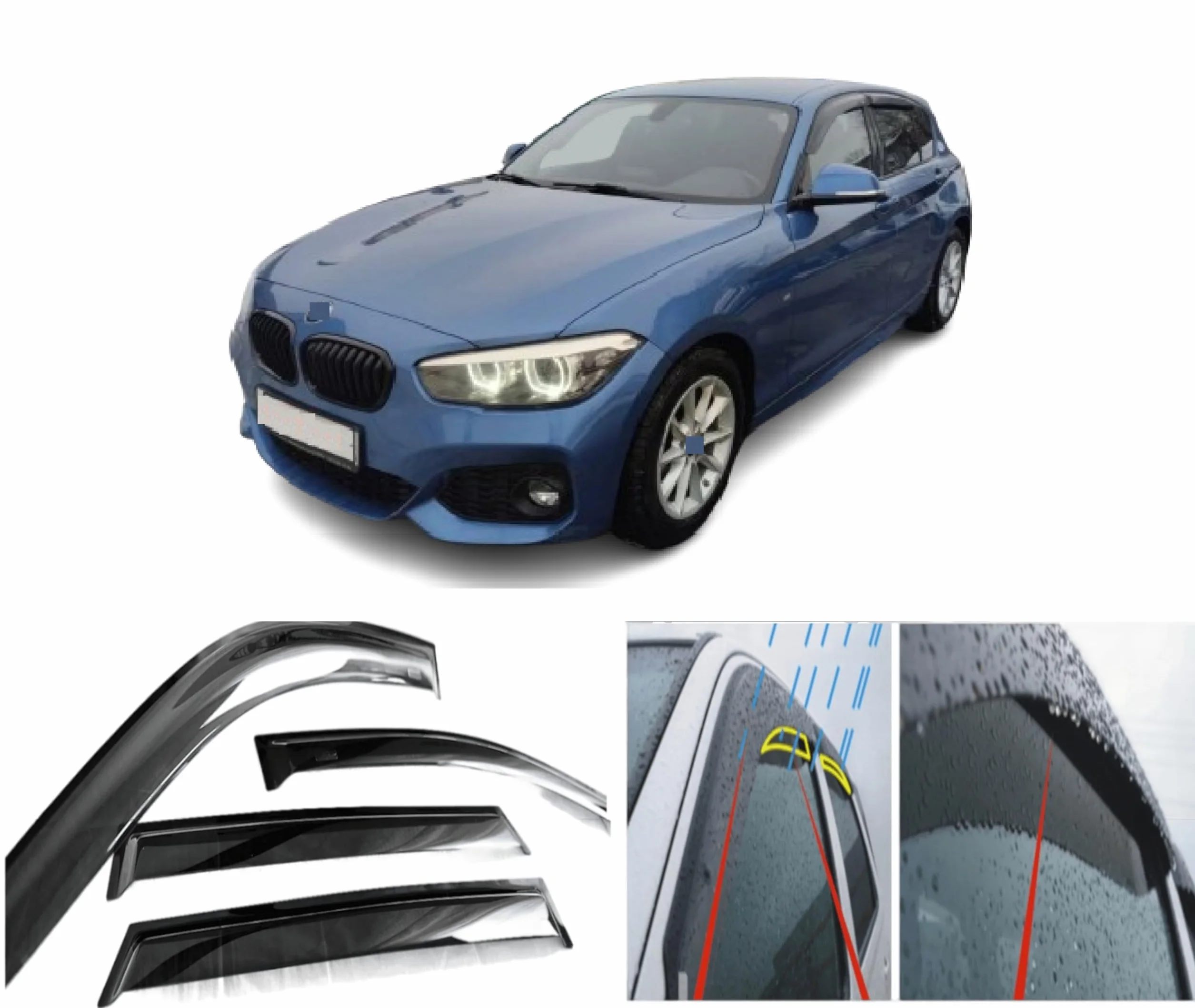4 deflettori d'aria compatibili con BMW Serie 1 (F20) 5 porte 2011 2012 2013 2014 2015 2016 2017 2018 2019 acrilico