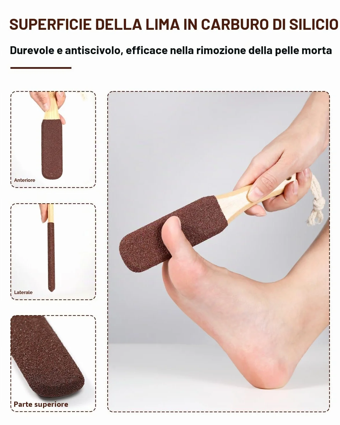 BEZOX Pietra Pomice con Manico in Legno, Lima Per Piedi Rimozione Pelle Dura, Pedicure Tools